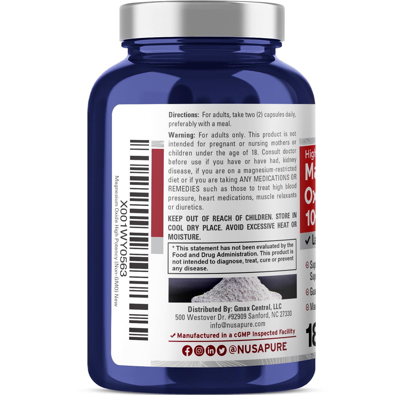 NusaPure Magnesium Oxide 1,000mg per Serving 180 Veggie Caps (Non-GMO, Vegan) NusaPure uk supplements