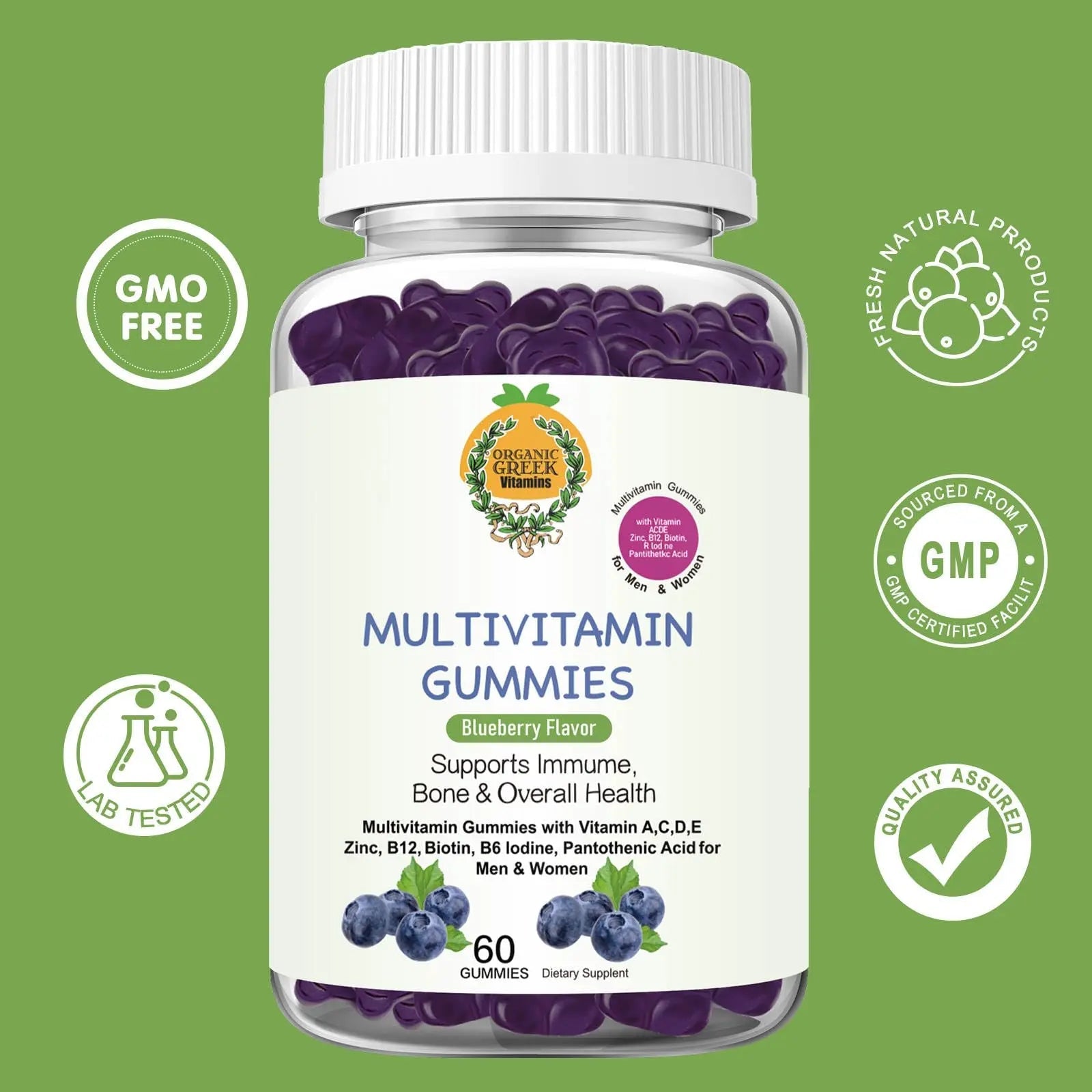 Organic Greek® Multivitamin Gummies with Vitamin A, C, D, E, Zinc, B12, Biotin, B6, Iodine, Pantothenic Acid for Men & Women Organic Greek uk supplements