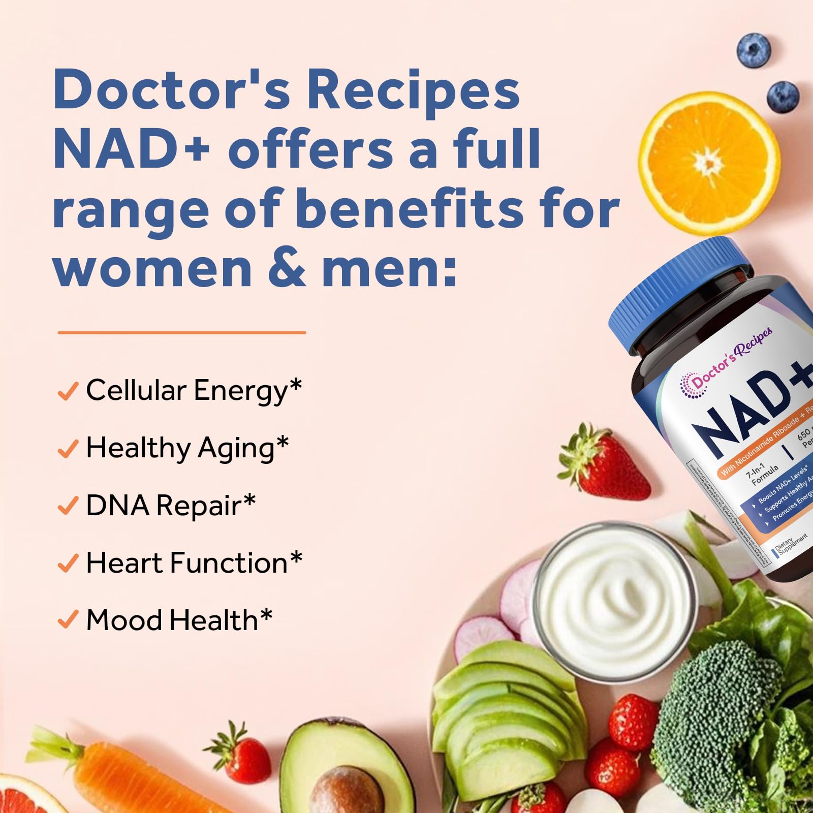 Doctor's Recipes NAD Supplement, Nicotinamide Riboside, Resveratrol, NMN Alternative for Anti-Aging, w/Magnesium Glycinate & L-Tryptophan, 650mg Per Serving, Energy & Mood Boost, 60 Vegan Capsules Doctor's Recipes uk supplements
