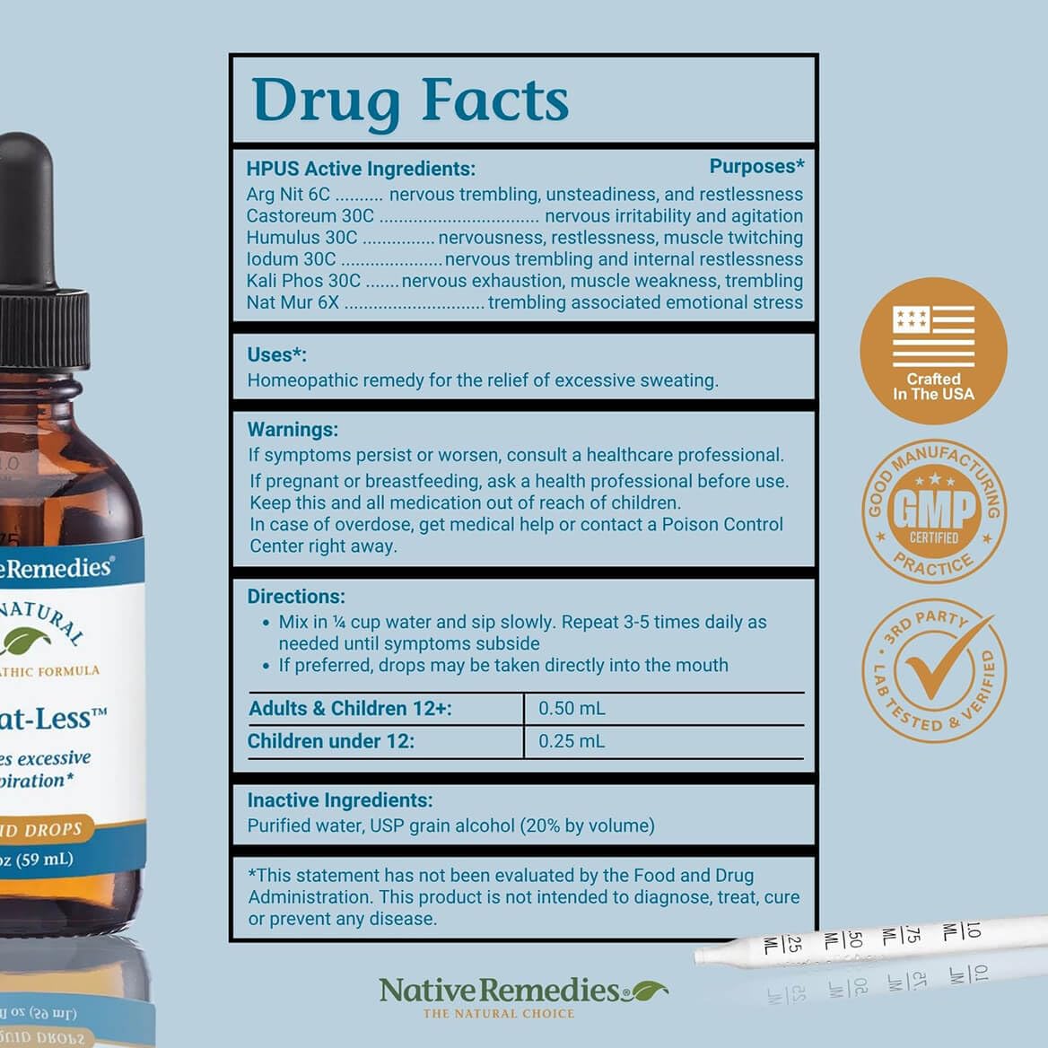 Native Remedies Sweat-Less - Natural Homeopathic Formula for Excessive Sweating, Perspiration and Clamminess - 59 mL Native Remedies uk supplements