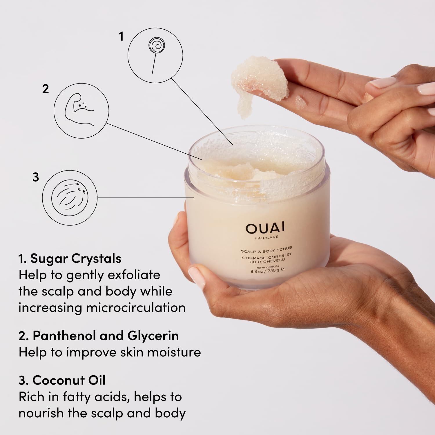 OUAI Scalp & Body Scrub, Melrose Place - Exfoliating Body Scrub with Sugar & Coconut Oil Blend for Smooth, Moisturized Skin - Gentle Scalp Exfoliator for Removing Product Build Up (8.8 Oz) OUAI uk supplements