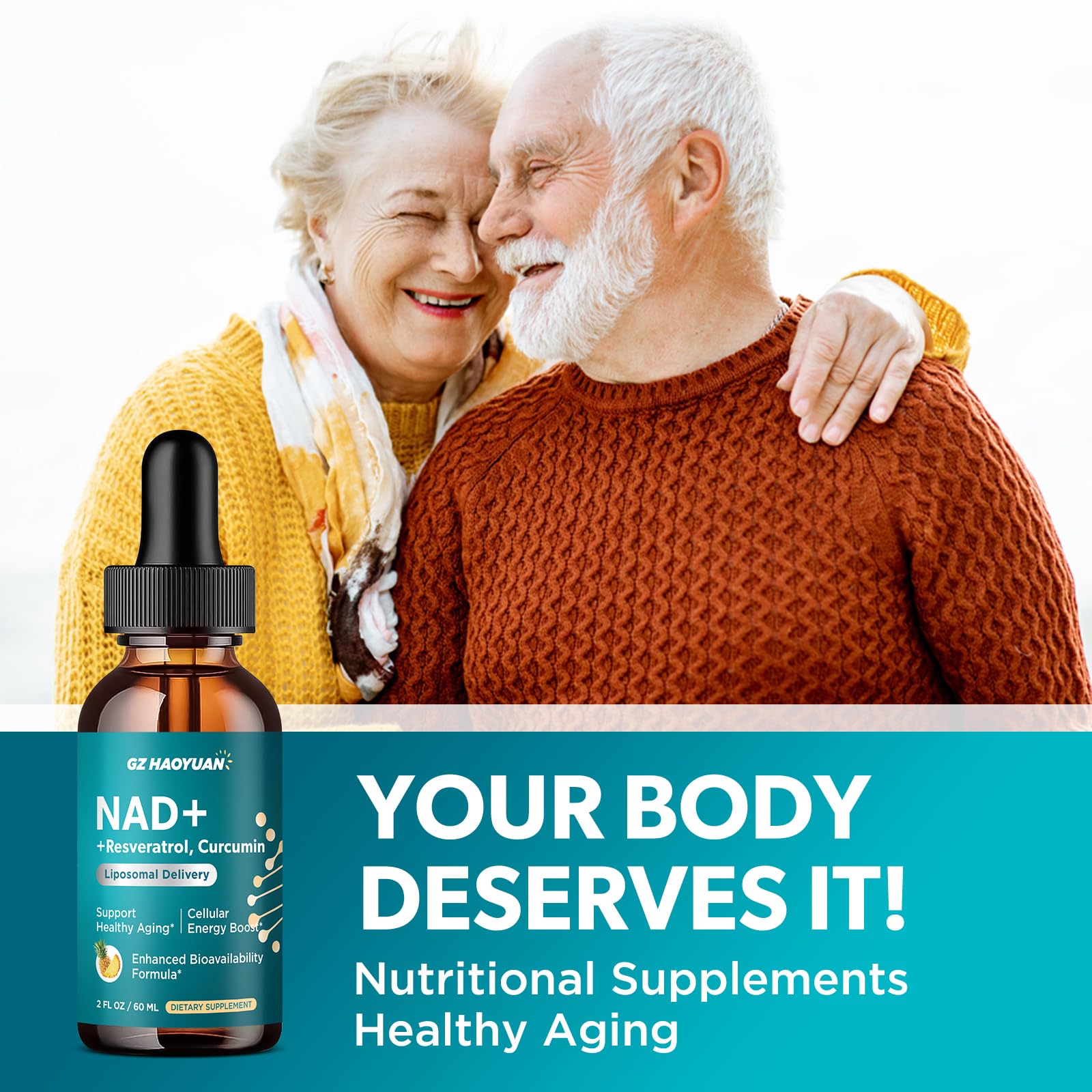 GZ HAOYUAN NAD Liquid Supplement for Women, Liposomal NAD+ Drops 1200MG with NAD Plus Resveratrol, Tmg, Quercetin, Anti-Aging, Cell Regeneration, Energy & Metabolism Support, Pineapple Flavor GZ HAOYUAN uk supplements