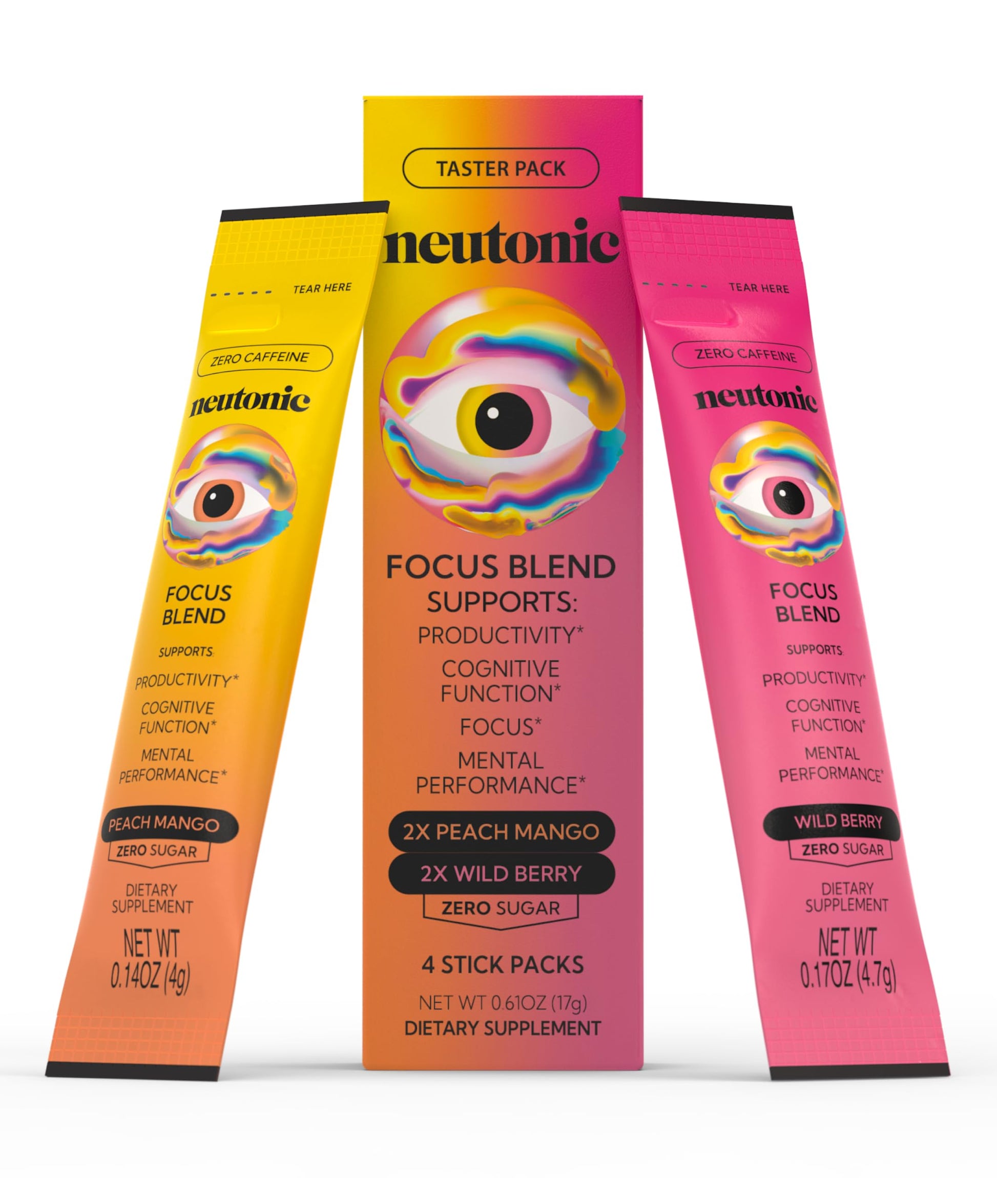 Neutonic Nootropic Focus Blend Powder | Peach Mango & Wild Berry 4 Sticks | Caffeine Free, Zero Sugar | Support Memory, Mental Clarity, Cognitive Function | Boost Focus, Energy, Brain Health Neutonic uk supplements