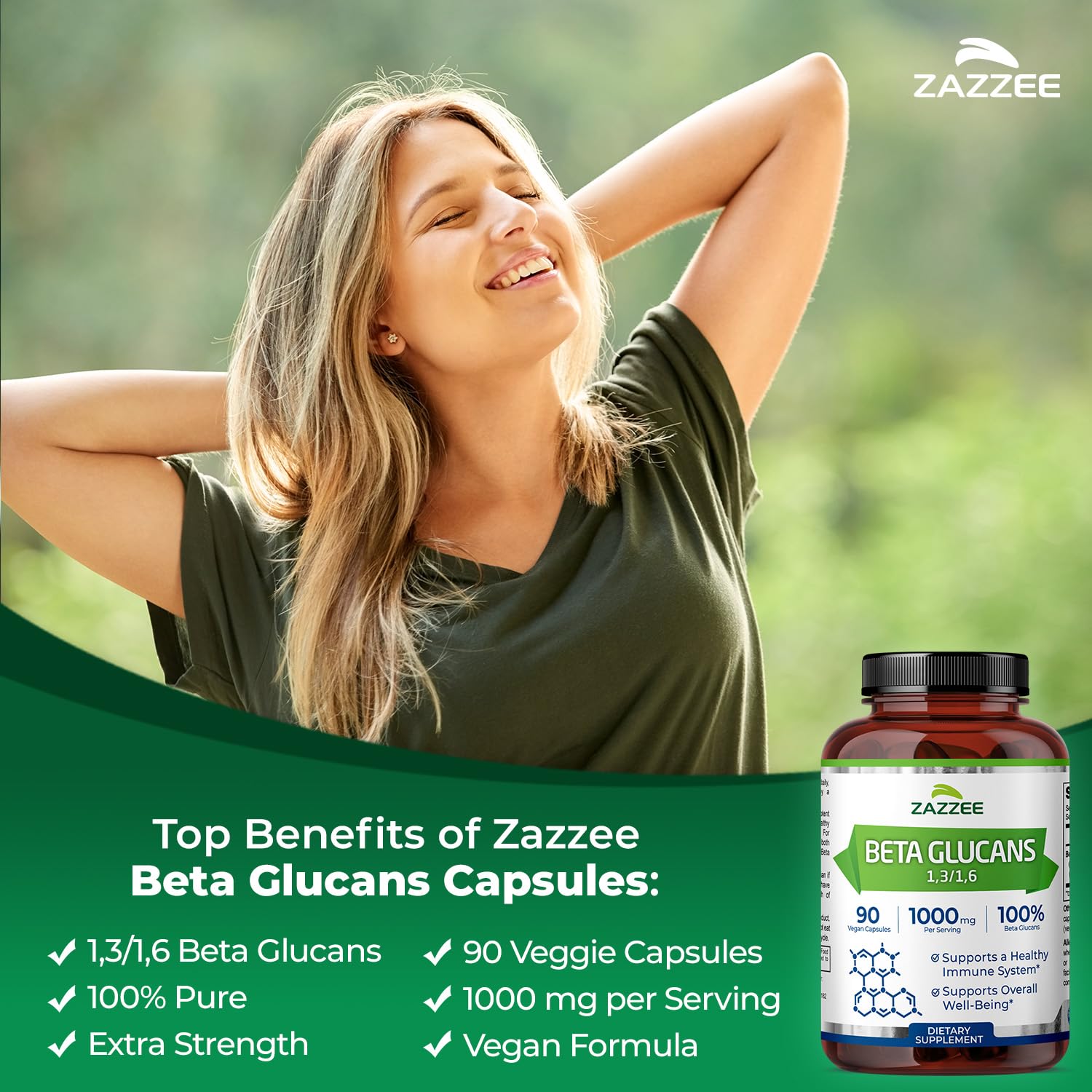 Zazzee Extra Strength 1,3/1,6 Beta Glucans, 1000 mg, 100% Concentrated, 90 Vegan Capsules, Supports a Healthy Immune System, 100% Vegetarian, All-Natural and Non-GMO Zazzee uk supplements