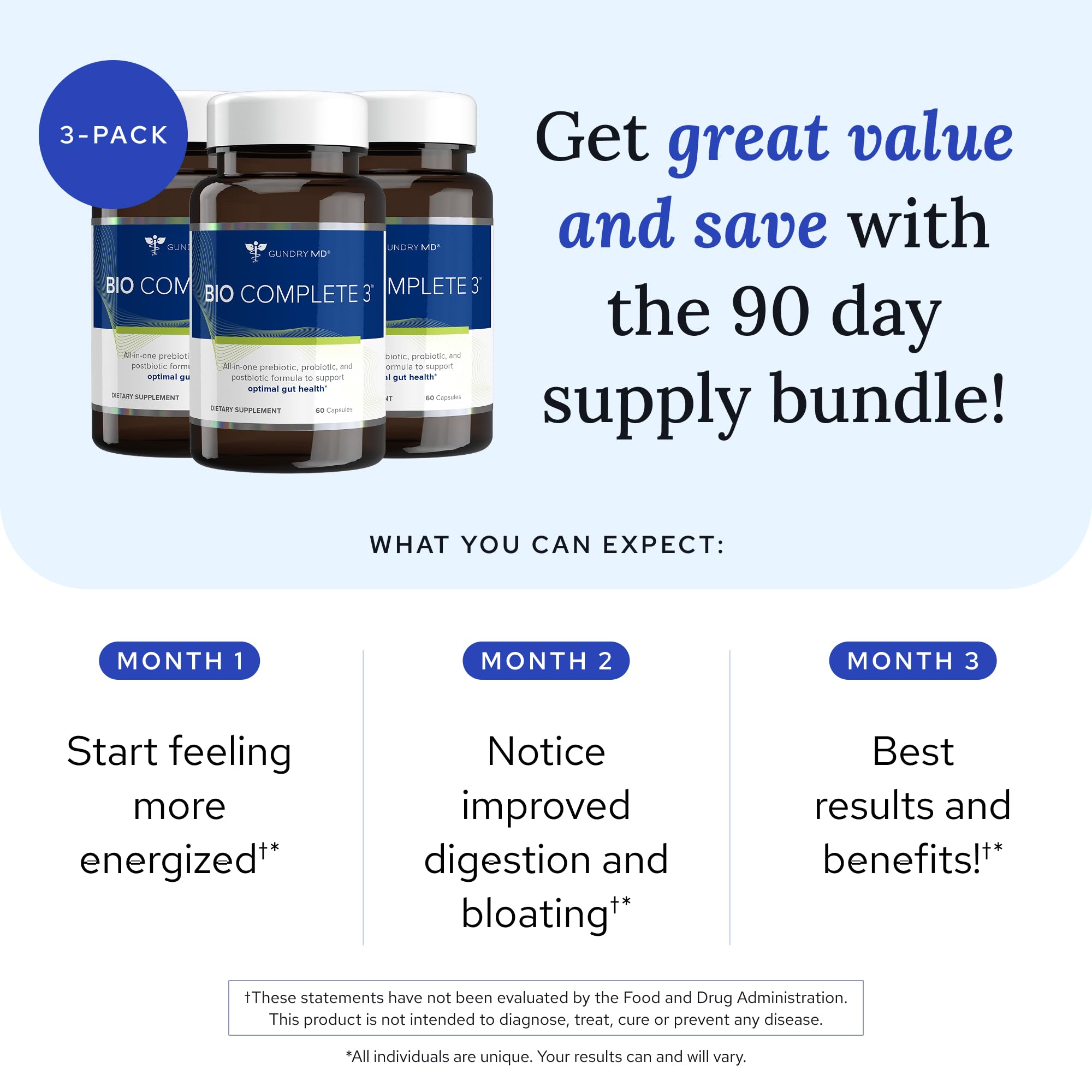 Gundry MD® Bio Complete 3 - Prebiotic, Probiotic, Postbiotic to Support Optimal Gut Health, 30 Day Supply (90 Day Supply) Gundry MD uk supplements