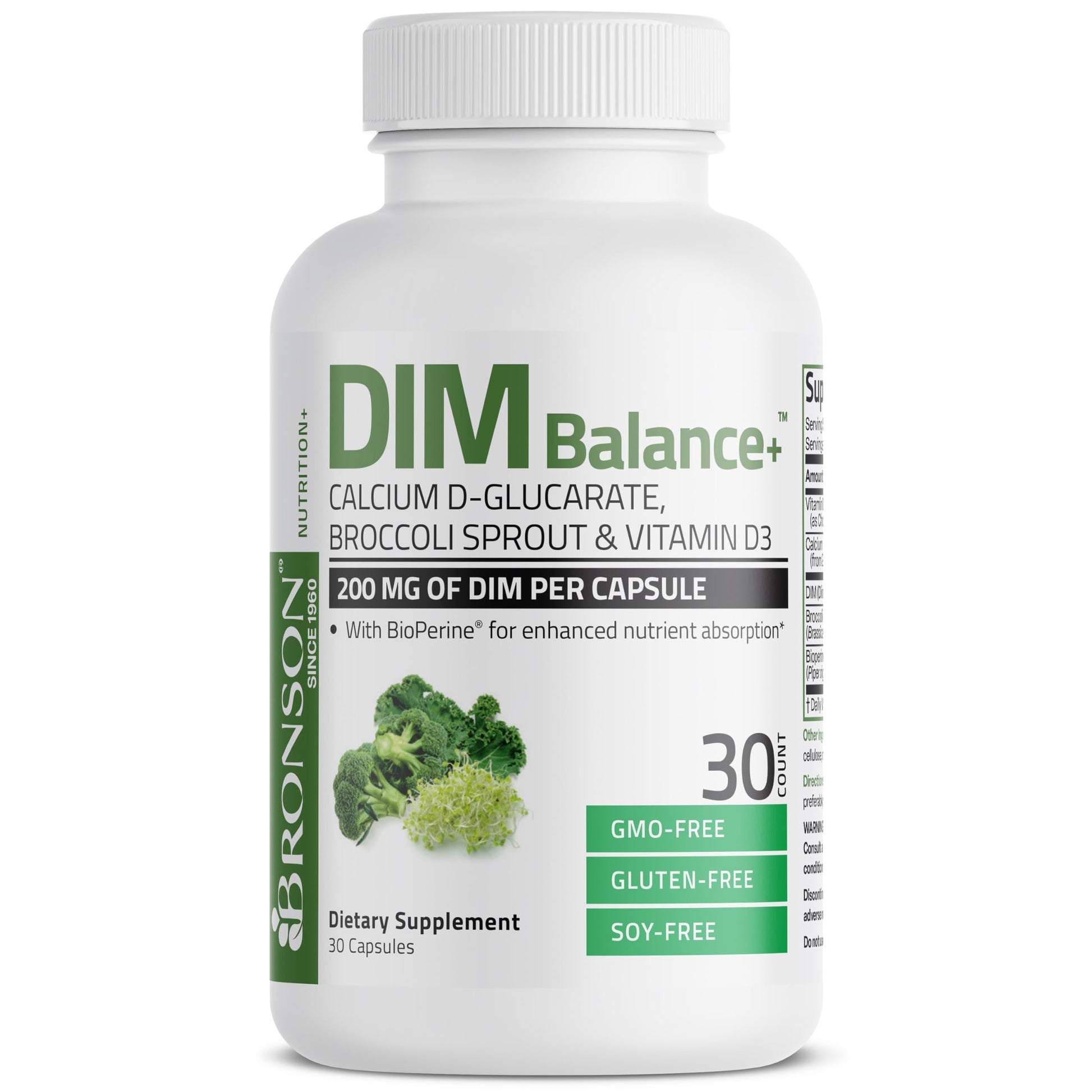 Bronson DIM Balance+ Calcium D-Glucarate, Broccoli Sprouts and Vitamin D3 200 MG of DIM per Capsule Supports Estrogen Metabolism and Balanced Hormone Levels Non-GMO, 30 Vegetarian Capsules Bronson uk supplements