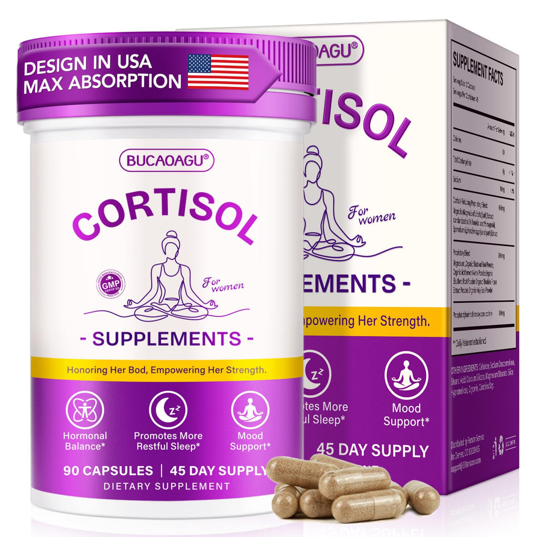 BUCAOAGU Cortisol Supplements for Women - Cortisol Reducer & Stress Support - Magnolia Bark, Rhodiola Rosea, Holy Basil, Magnesuim, Phosphatidylserine - Hormone Balance & Mood, Focus, Sleep Support BUCAOAGU uk supplements