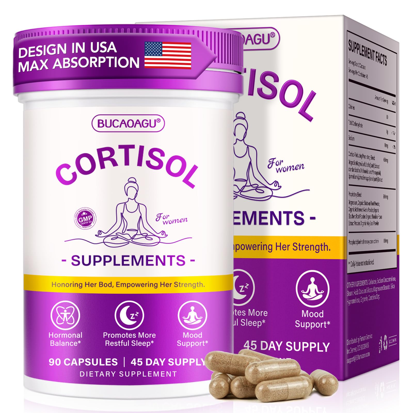 BUCAOAGU Cortisol Supplements for Women - Cortisol Reducer & Stress Support - Magnolia Bark, Rhodiola Rosea, Holy Basil, Magnesuim, Phosphatidylserine - Hormone Balance & Mood, Focus, Sleep Support BUCAOAGU uk supplements