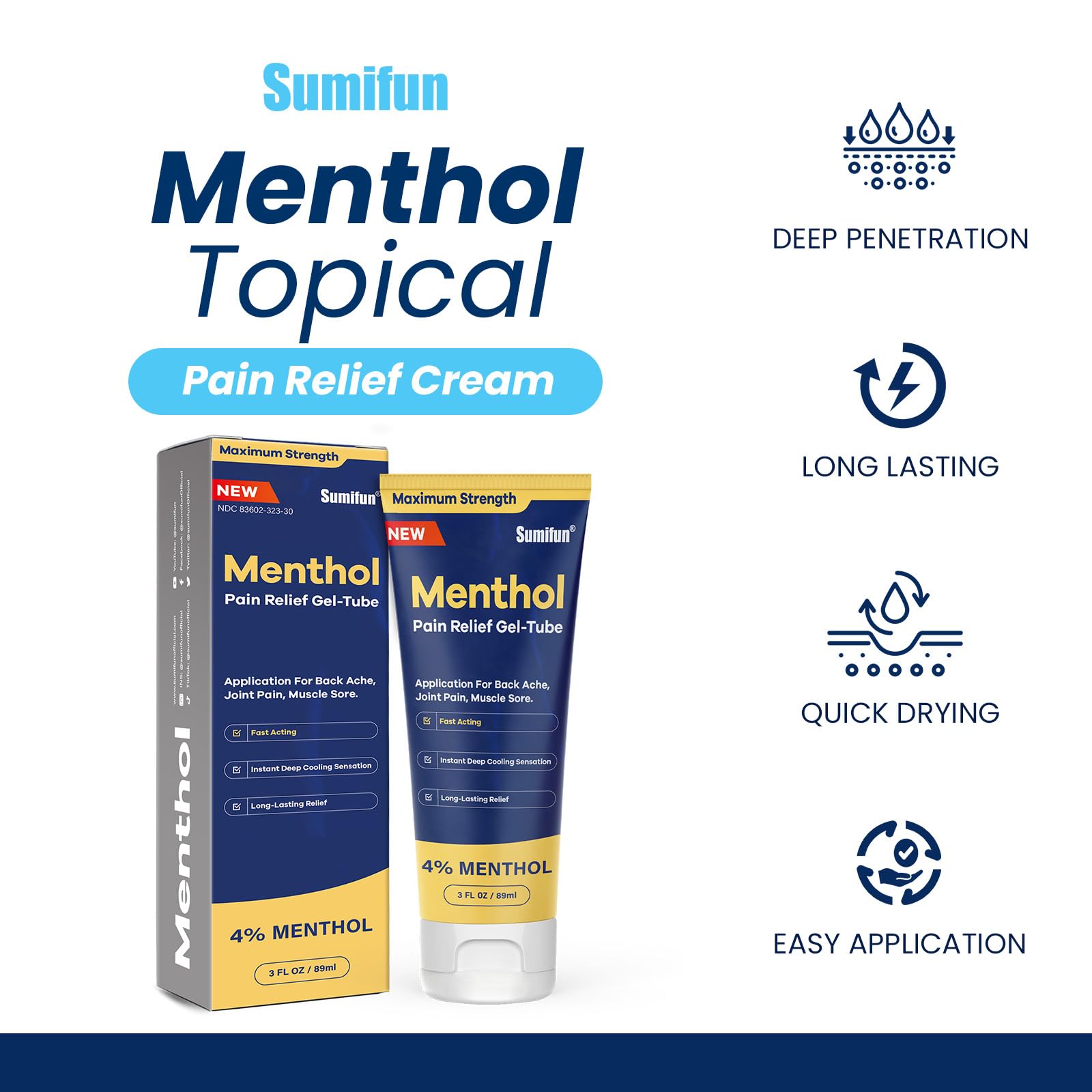 Sumifun Menthol Pain Relief Gel-Tube-3 FL OZ Tube (Pack of 2)- for Knee & Lower Back, Sore Muscle, Neck Shoulder Pain Relief Sumifun uk supplements