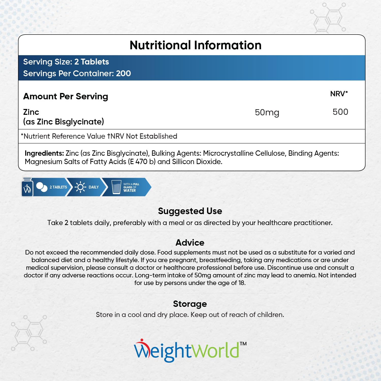 High Strength Zinc Tablets 50mg – 400 Vegan Zinc Bisglycinate Tablets 6+ Months WeightWorld uk supplements