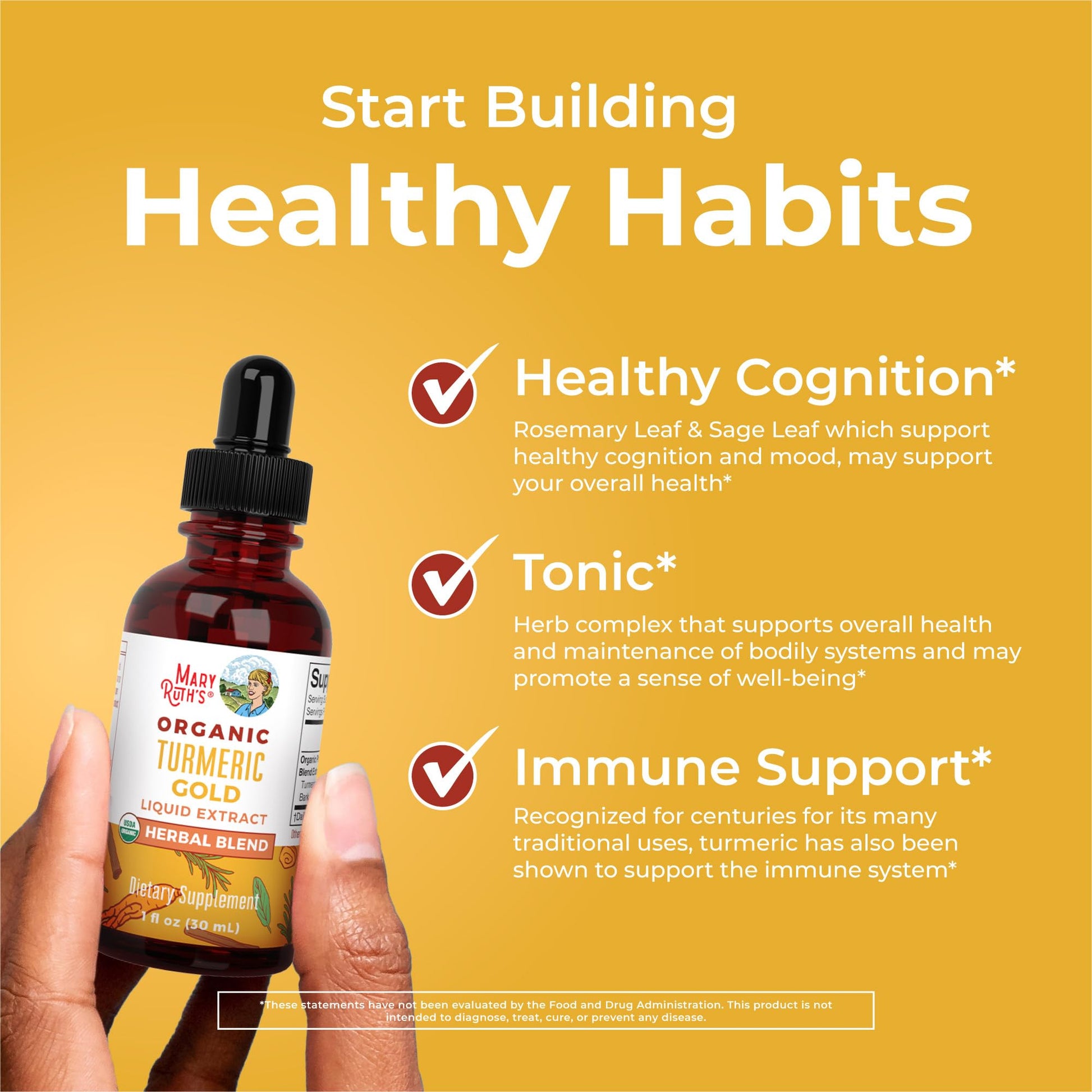 MaryRuth Organics USDA Turmeric Gold Liquid Drops | Herbal Blend | Turmeric Curcumin | Black Pepper | Cassia Cinnamon Bark | Ginger Root | Immune Support | Non-GMO Project Verified | Vegan | 1oz MARYRUTH'S uk supplements