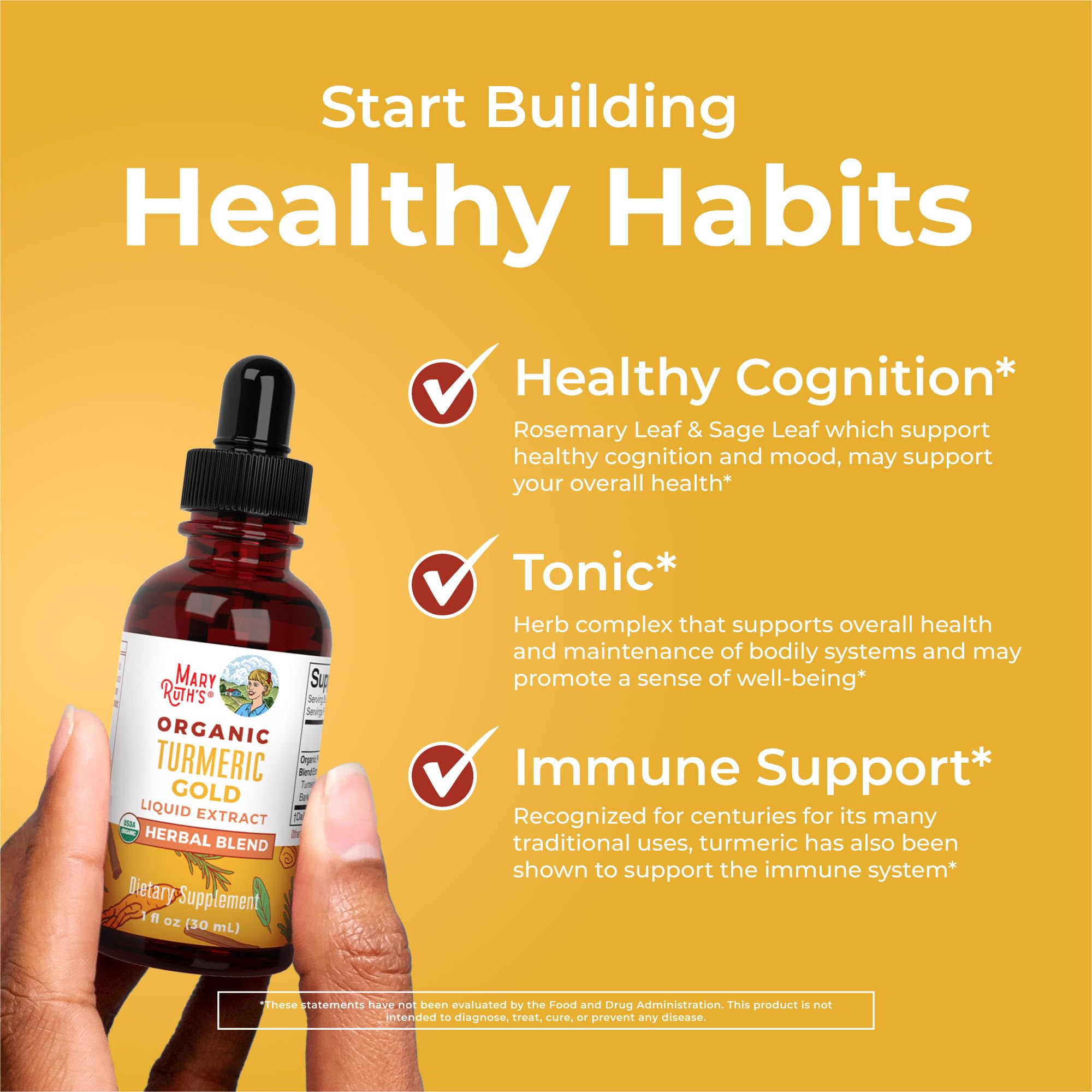 MaryRuth Organics USDA Turmeric Gold Liquid Drops | Herbal Blend | Turmeric Curcumin | Black Pepper | Cassia Cinnamon Bark | Ginger Root | Immune Support | Non-GMO Project Verified | Vegan | 1oz MARYRUTH'S uk supplements