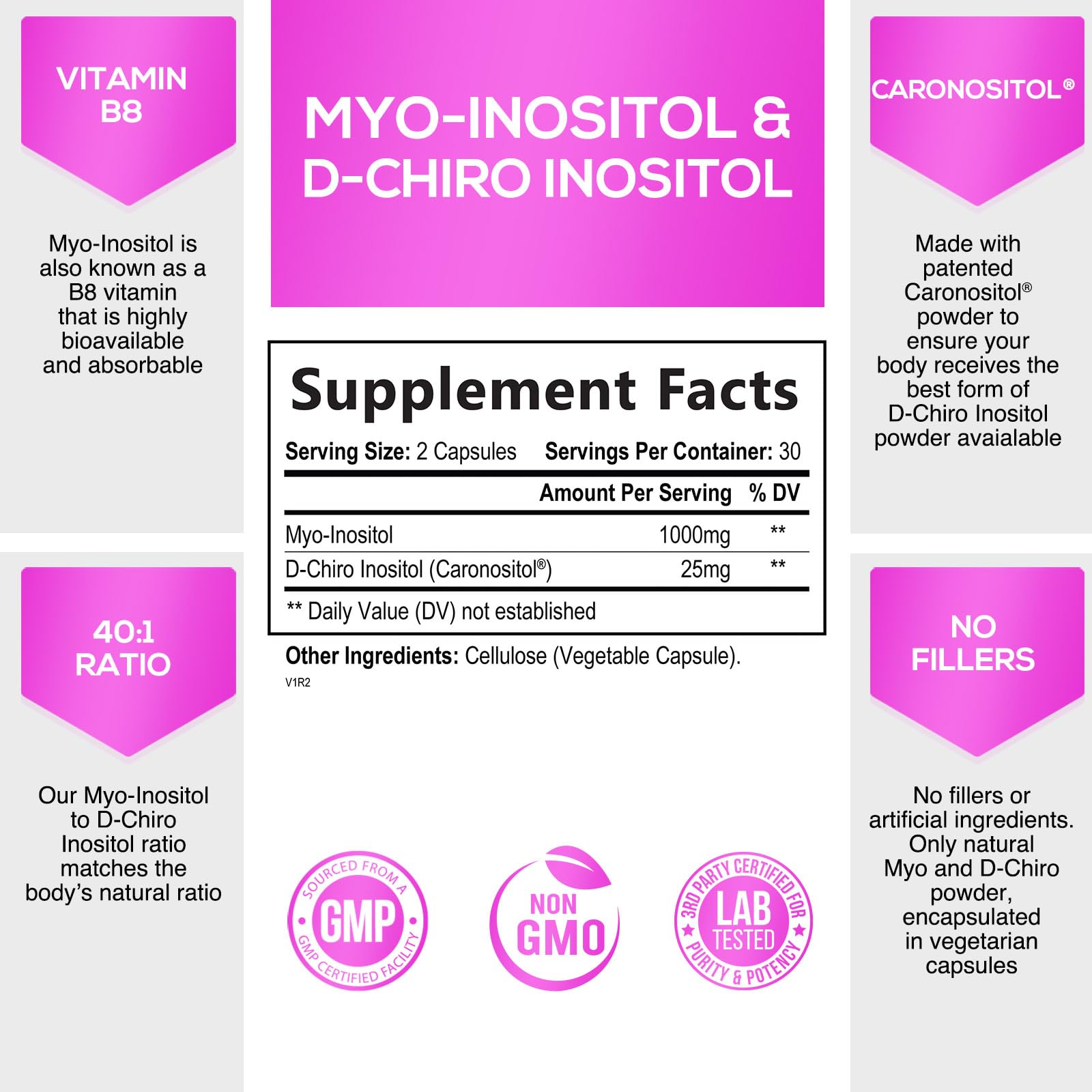 Myo-Inositol & D-Chiro Inositol Blend - 30 Day Supply, Premium 40:1 Ratio, Hormone Sup Nature's Glow uk supplements