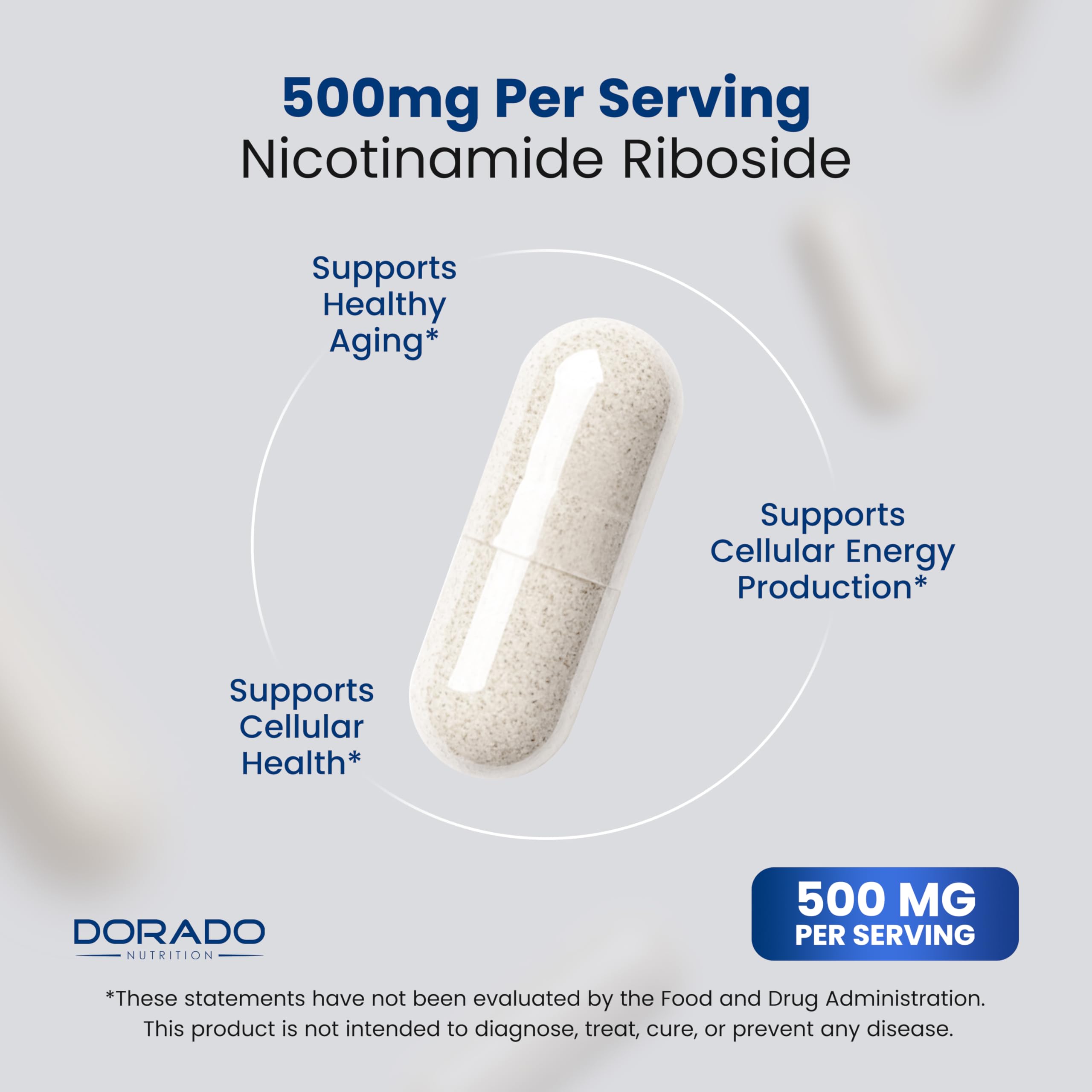 Nicotinamide Riboside 500mg (30 Count) NAD Supplement - NR Supplement For Women & Men to Support NAD+ Levels - NAD Booster - Third Party Tested - Vegan Safe, Non GMO & USA Made (30 Capsules) DORADO NUTRITION uk supplements