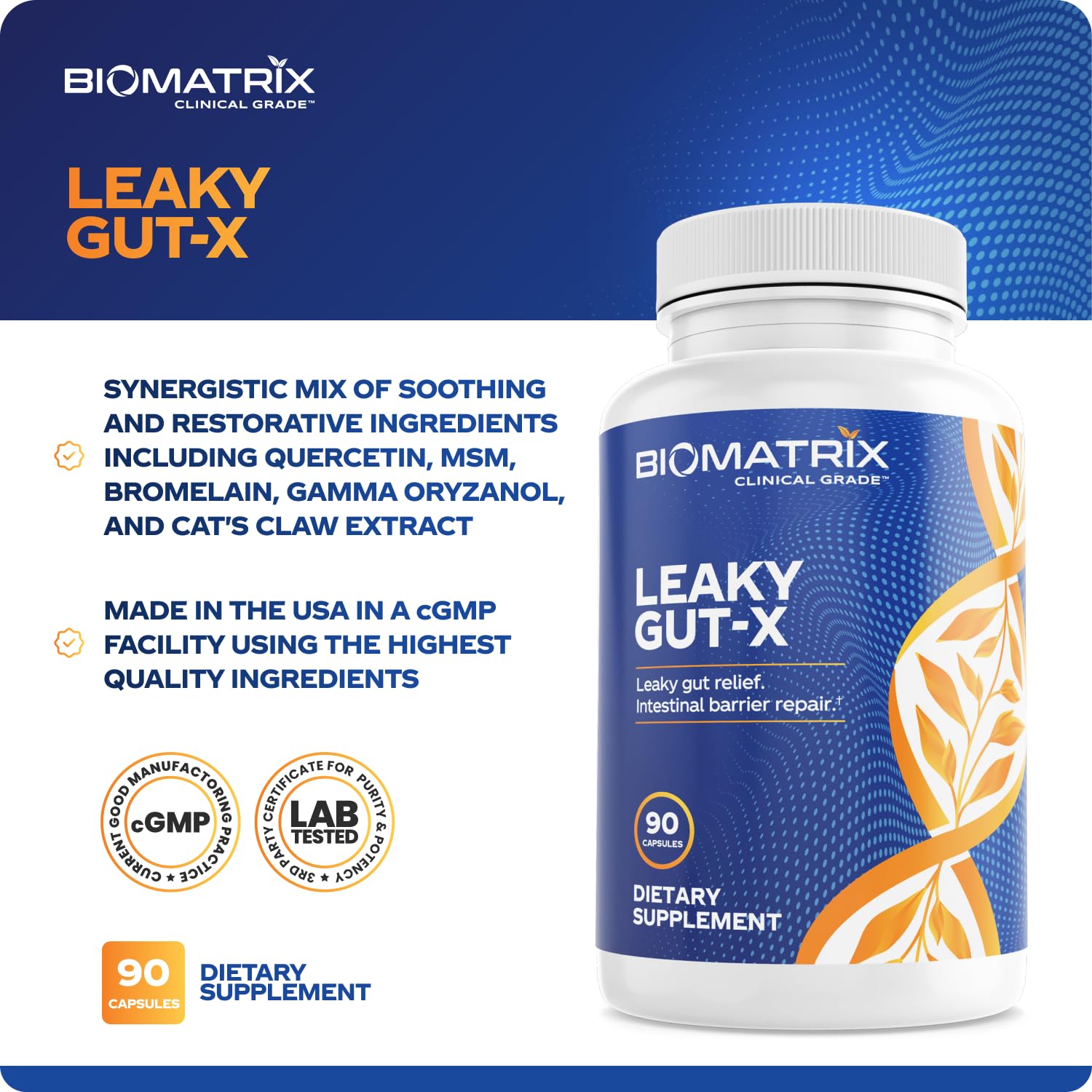 BioMatrix Leaky Gut Repair Supplement w/Glutamine, Quercetin, Cat's Claw, MSM, SIBO, Prebiotic Support, Intestinal Barrier Revive for Men and Women | 60-Day Supply – Leaky Gut-X BioMatrix uk supplements
