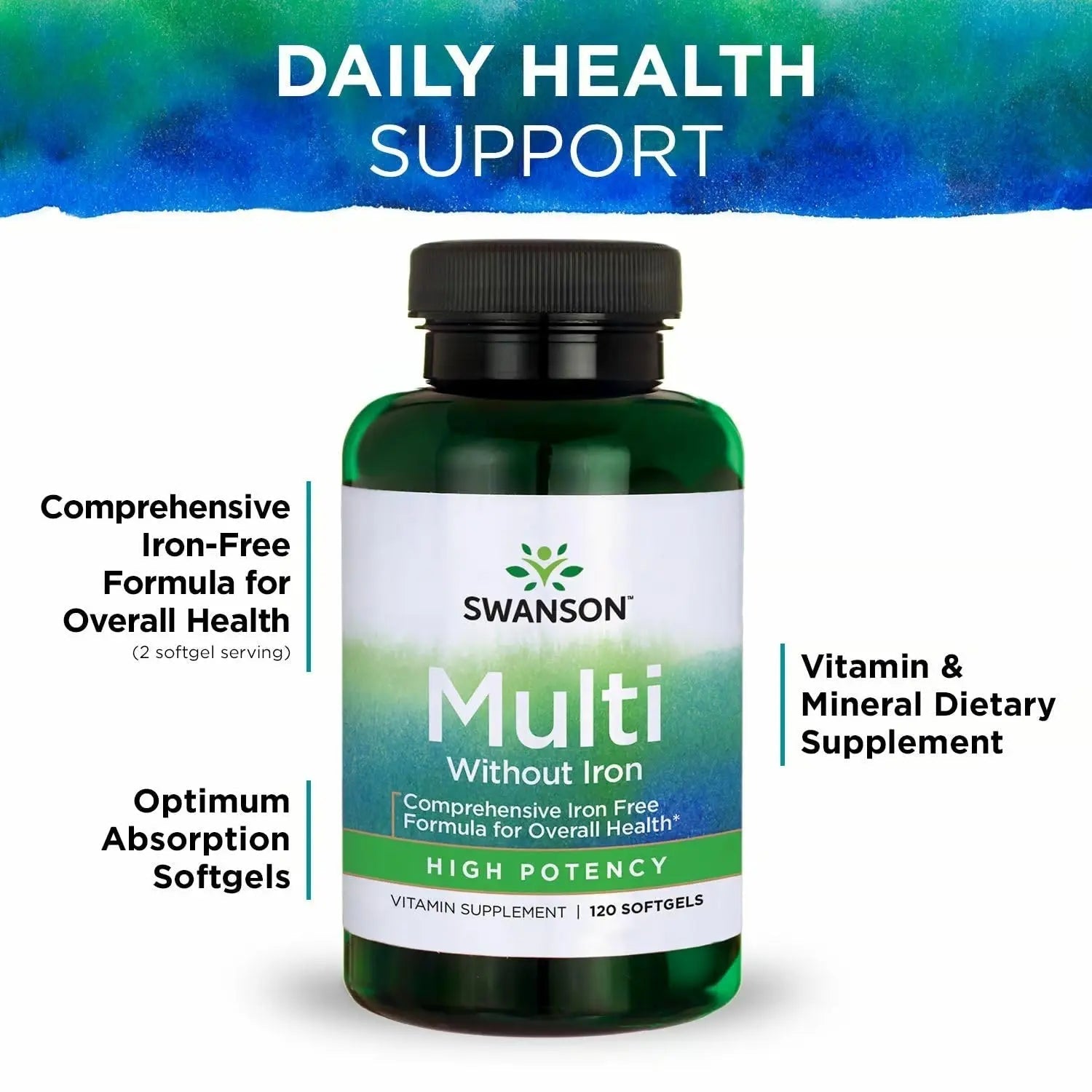Swanson Multi Without Iron Multivitamin Health Supplement Iron-Free Formula 120 Softgels Sgels (2 Pack) Swanson uk supplements