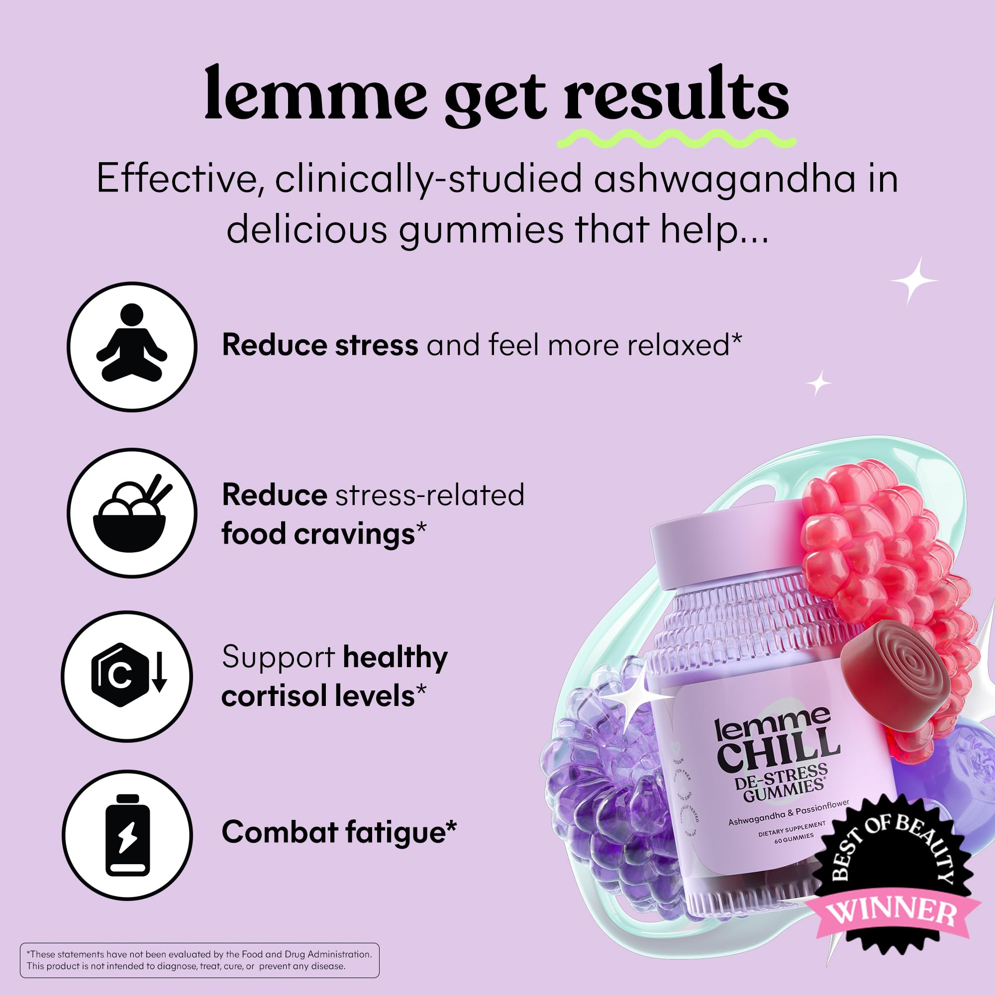 Lemme Chill Stress Relief Gummies with 300mg KSM-66 Ashwagandha, Lemon Balm, Passionflower & Goji to Support Relaxation, Healthy Cortisol & Sleep - Gluten-Free, Non-GMO, Mixed Berry (60 Count) Lemme uk supplements