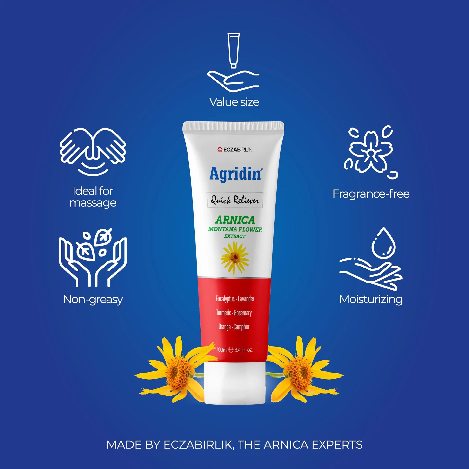 Agridin Arnica Pain Relief Cream for Joint & Muscle – Extra Strength Fast-Acting Formula – Targets Back, Knee, Neck, Hand, Foot Aches – Natural Massage Cream for Inflammation & Bruises Agridin uk supplements