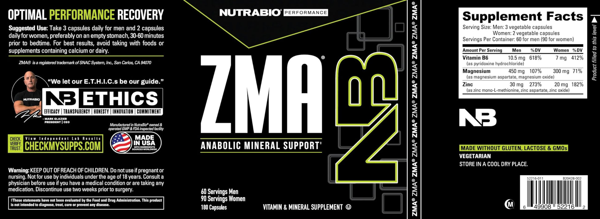 NutraBio ZMA Supplements for Men & Women- Zinc Magnesium Supplements to Support Hormone Levels, Peak Performance, Sleep, Muscle Recovery, Immune Health, 180 Ct. NutraBio uk supplements