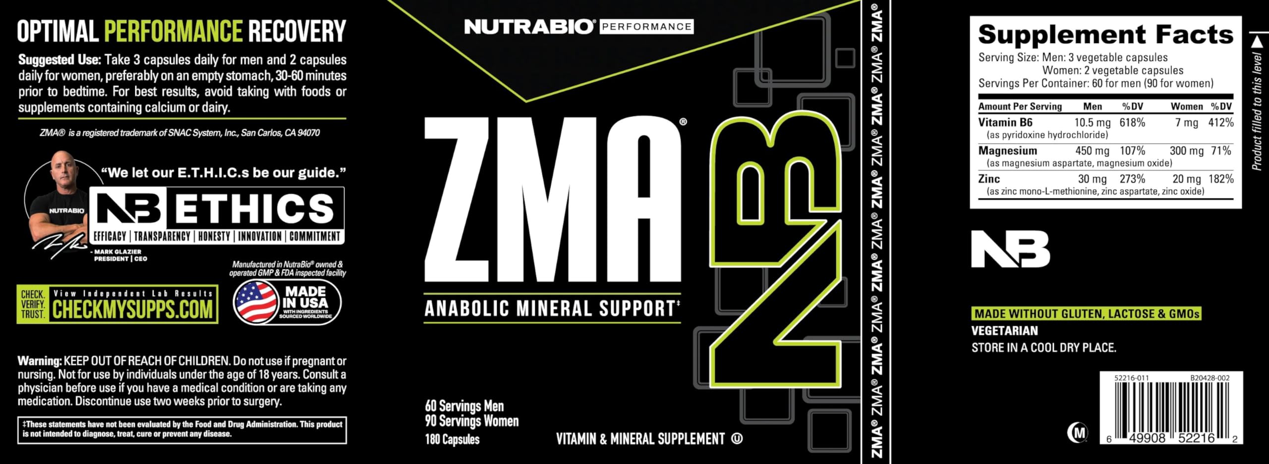 NutraBio ZMA Supplements for Men & Women- Zinc Magnesium Supplements to Support Hormone Levels, Peak Performance, Sleep, Muscle Recovery, Immune Health, 180 Ct. NutraBio uk supplements