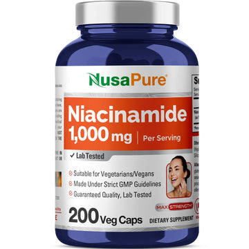 NusaPure Niacinamide 1000mg 200 Veggie Capsules (Non-GMO, Vegan) Flush Free NusaPure uk supplements