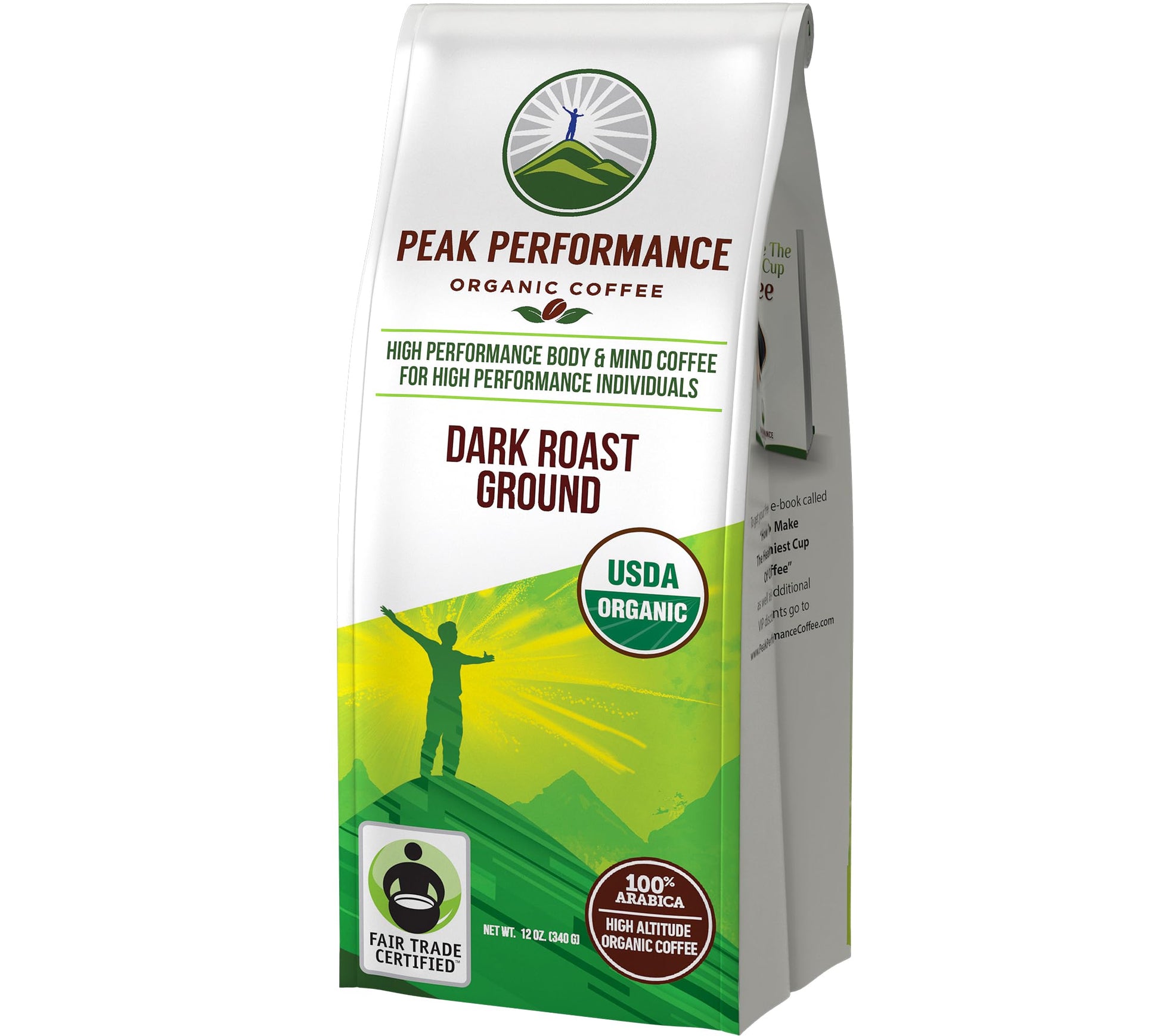 Peak Performance High Altitude Organic Coffee - Fair Trade, Low Acid, Non GMO, and Beans Full of Antioxidants - Dark Roast Smooth Tasting USDA Certified Organic Ground Coffee Bag 12 oz Peak Performance uk supplements