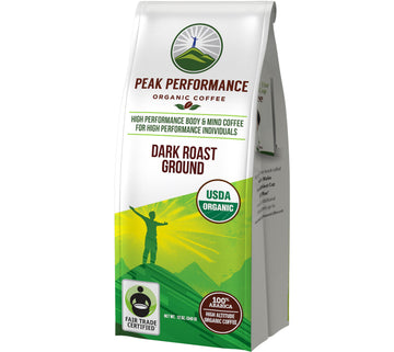 Peak Performance High Altitude Organic Coffee - Fair Trade, Low Acid, Non GMO, and Beans Full of Antioxidants - Dark Roast Smooth Tasting USDA Certified Organic Ground Coffee Bag 12 oz Peak Performance uk supplements