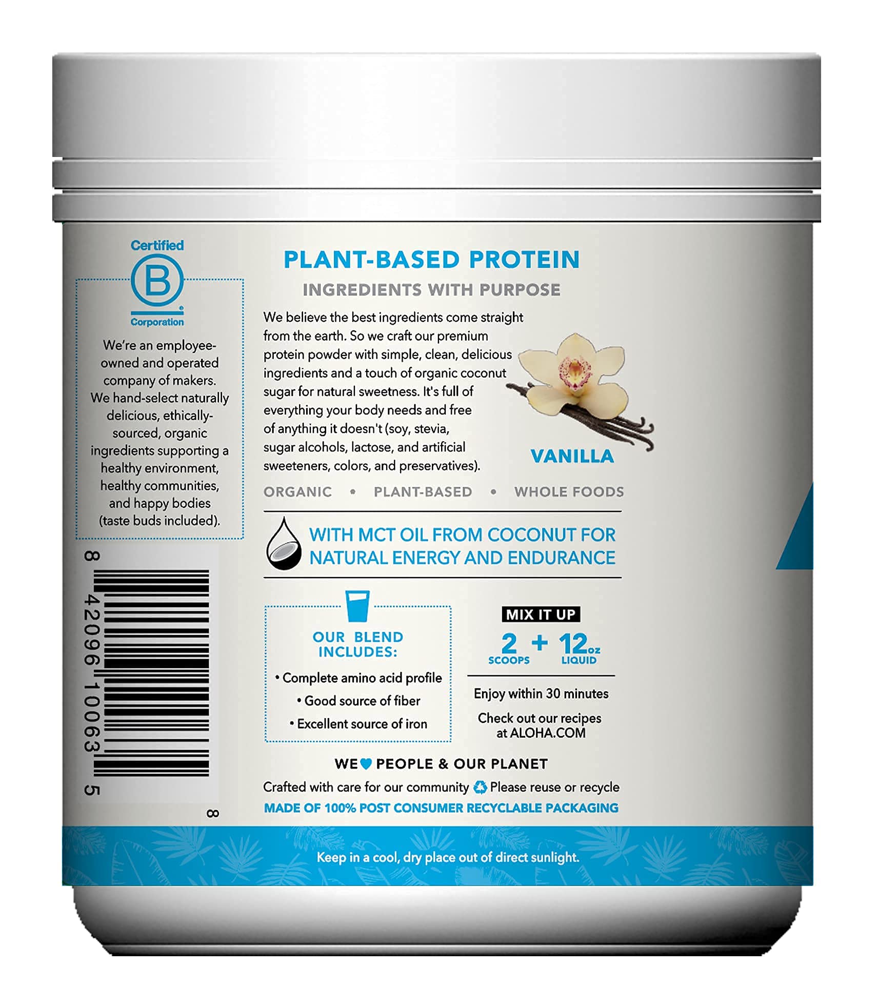 ALOHA Organic Plant Based Protein Powder, Stevia Free, Vanilla, 19.6 oz, 15 Servings PACKAGING MAY VARY ALOHA uk supplements