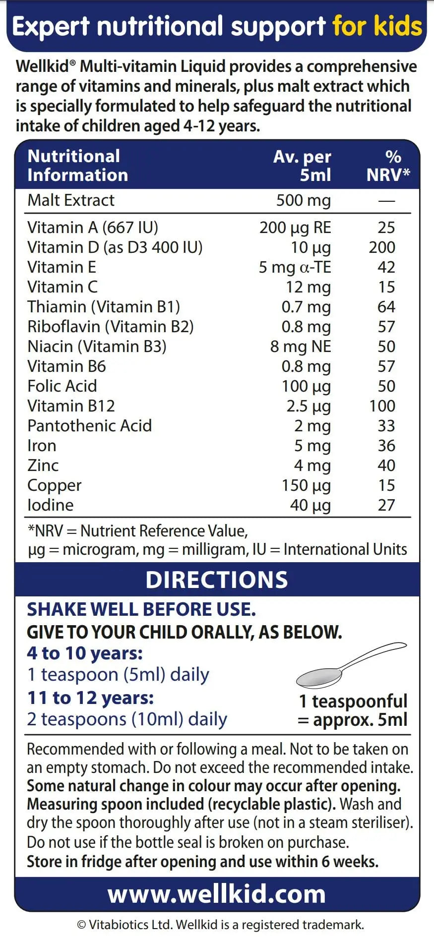 Wellkid by Vitabiotics Multi-Vitamin Liquid 150ml Wellkid uk supplements