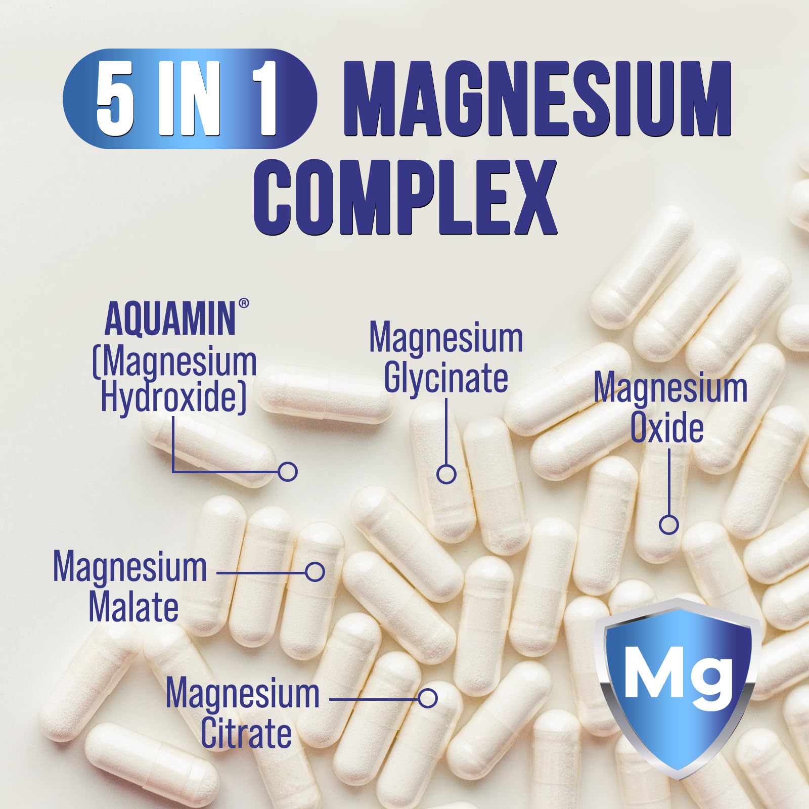Magnesium Complex Capsules - 500mg per Serving Magnesium - High Absorption Chelated Mineral Supplement - with Oxide, Glycinate, Malate, Citrate for Muscle Bone and Heart Health Support - 120 Capsules Health Nutrition Naturals uk supplements