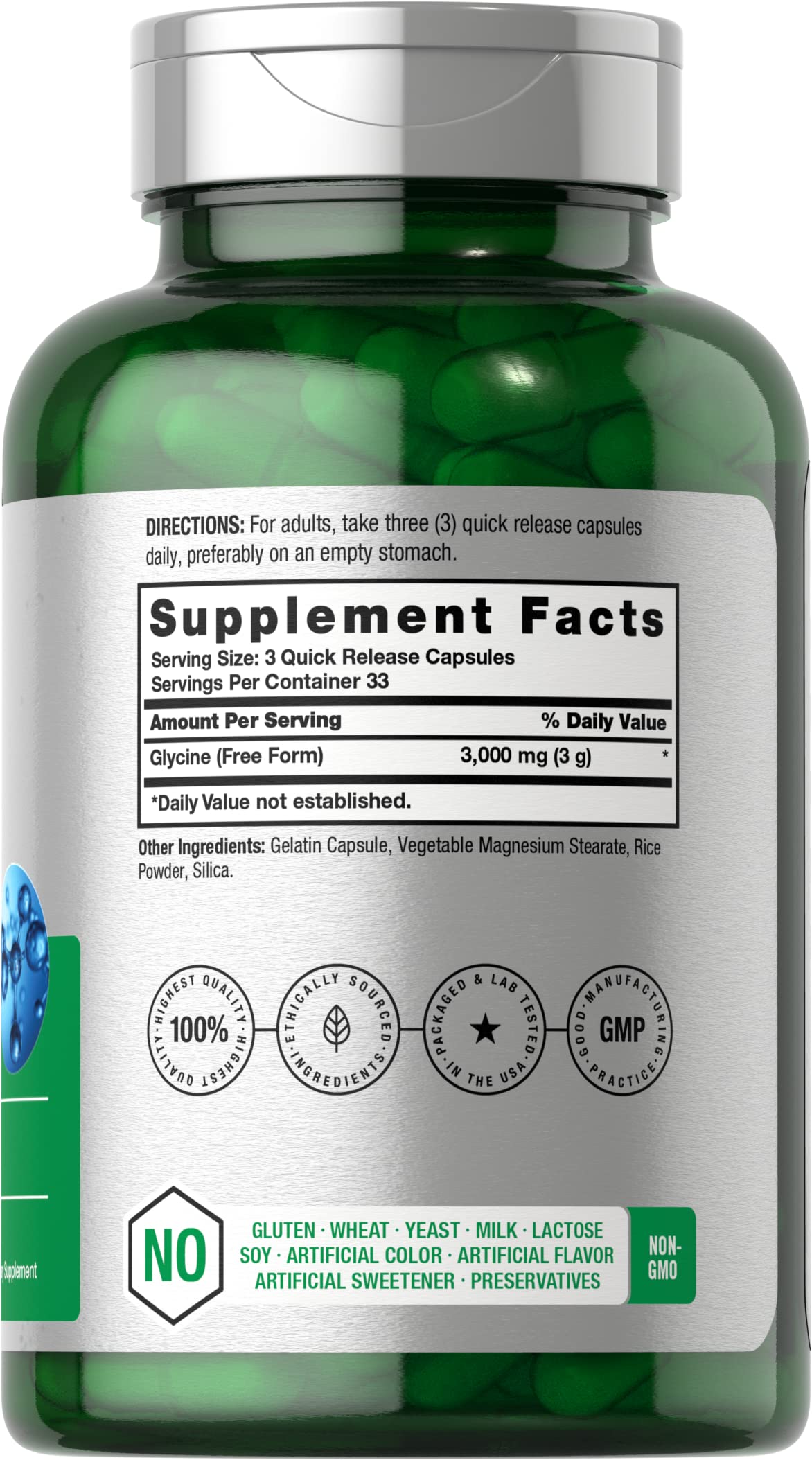 Glycine 3000 mg 100 Capsules | Non-GMO, Gluten Free Glycine Supplement | by Horbaach Horbäach uk supplements