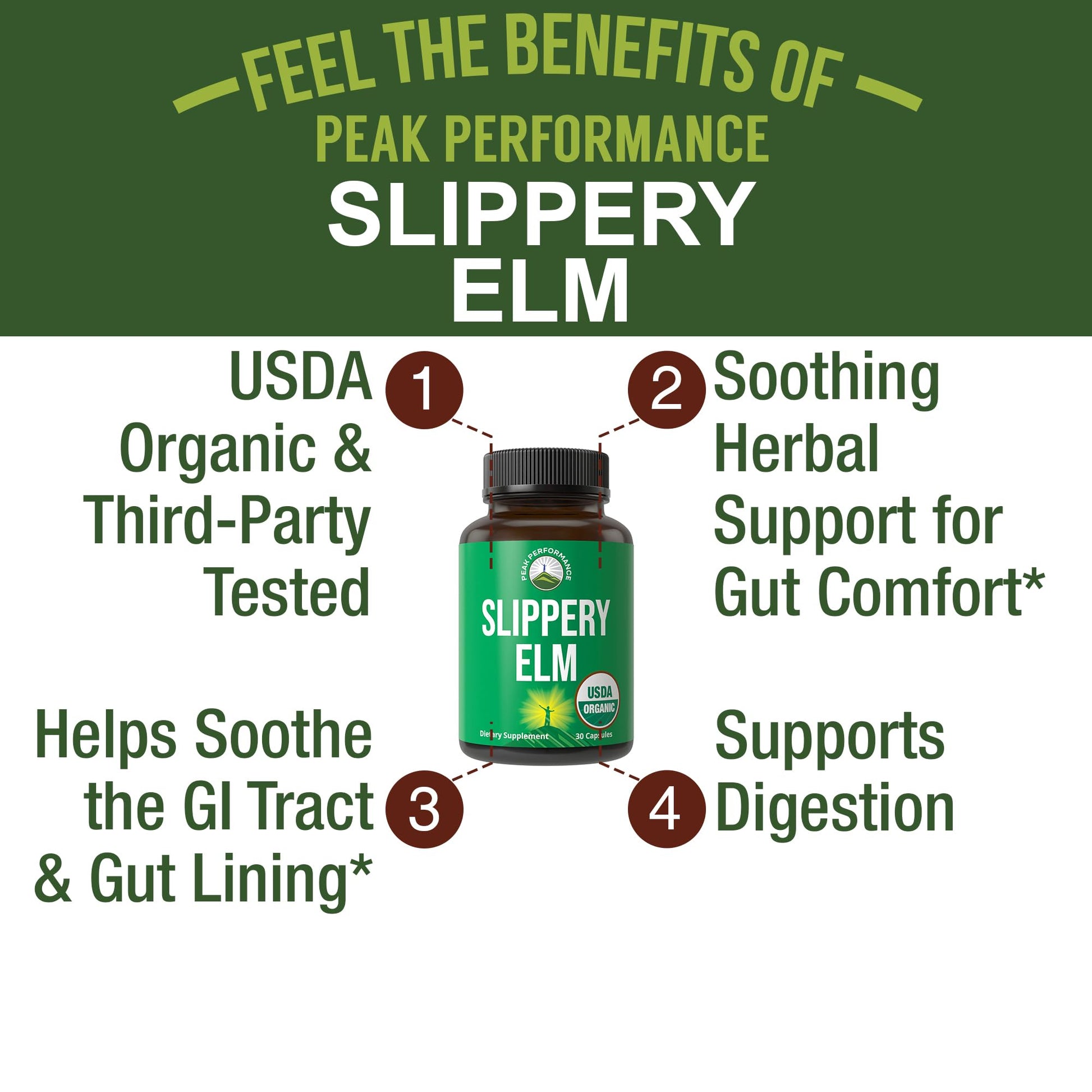 USDA Organic Slippery Elm for Women & Men. Vegan Capsules with Micronized Slippery Elm Bark Powder for Digestion, Bloating Relief, & Gut Lining. Natural Mucilage That Soothes The Throat & Airways Peak Performance uk supplements