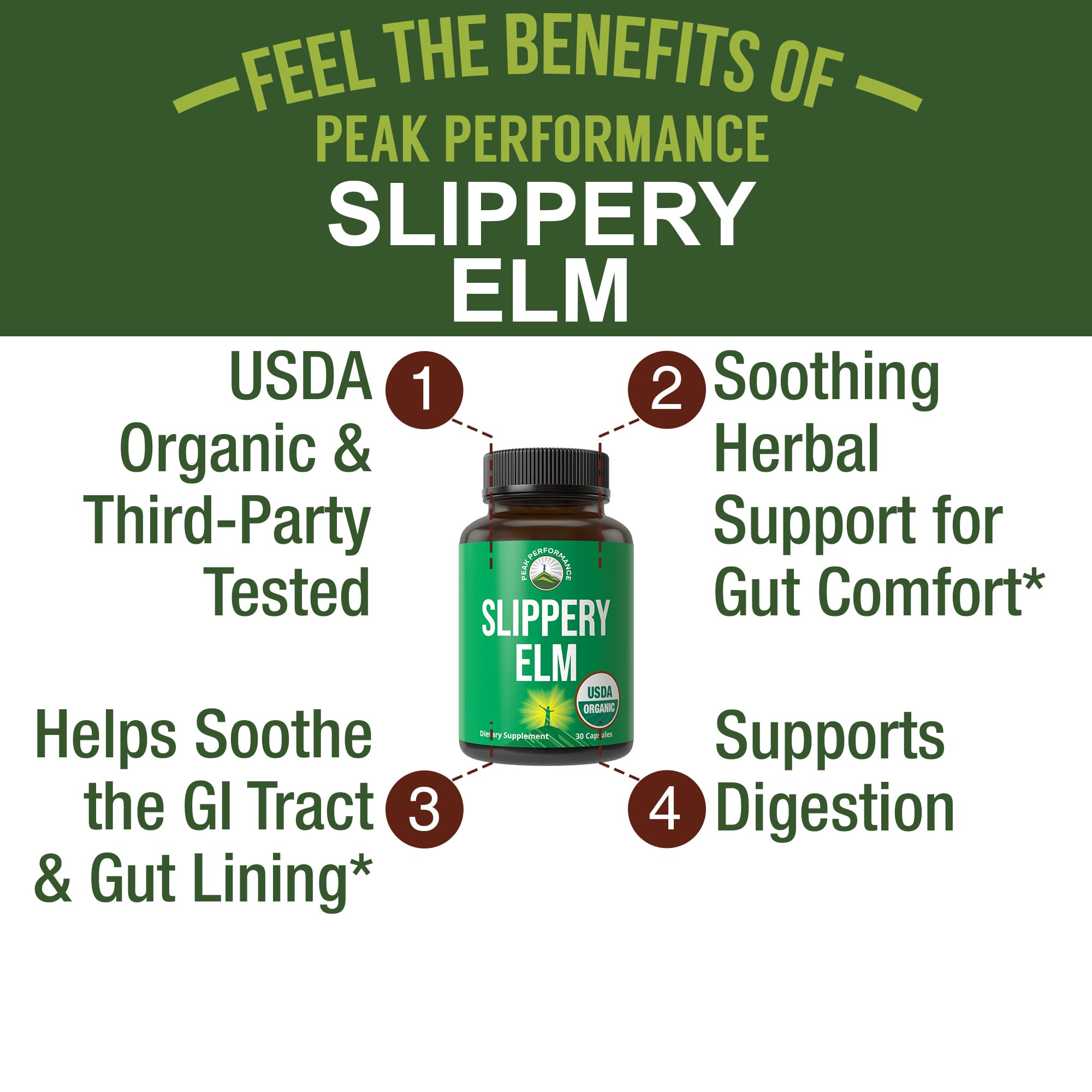 USDA Organic Slippery Elm for Women & Men. Vegan Capsules with Micronized Slippery Elm Bark Powder for Digestion, Bloating Relief, & Gut Lining. Natural Mucilage That Soothes The Throat & Airways Peak Performance uk supplements
