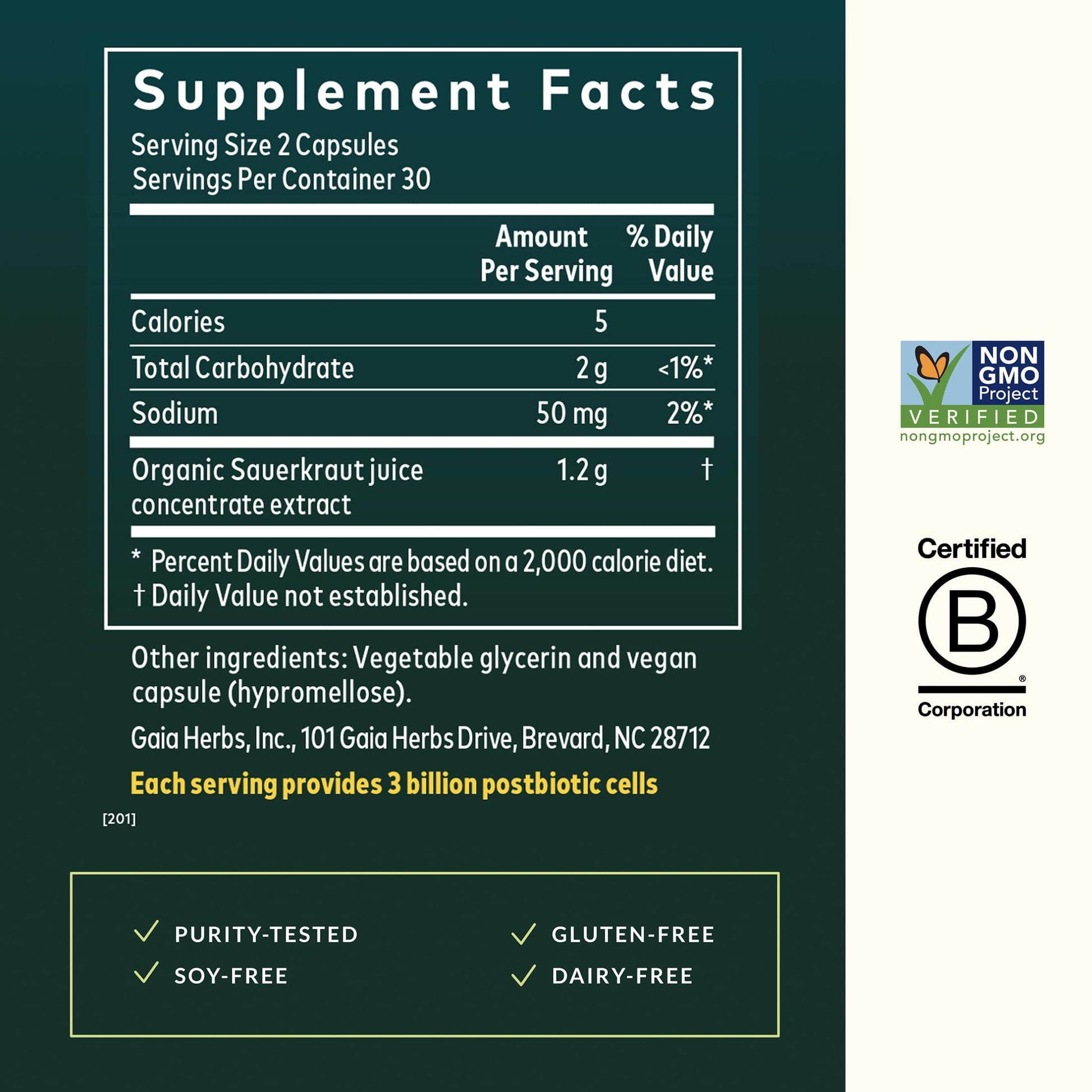 Gaia Herbs Sauerkraut Postbiotic - Gut Health & Immune Support Supplement* - Made with Fermented Sauerkraut - Free from Dairy, Soy & Gluten - 60 Vegan Liquid Phyto-Caps (30 Servings) Gaia Herbs uk supplements