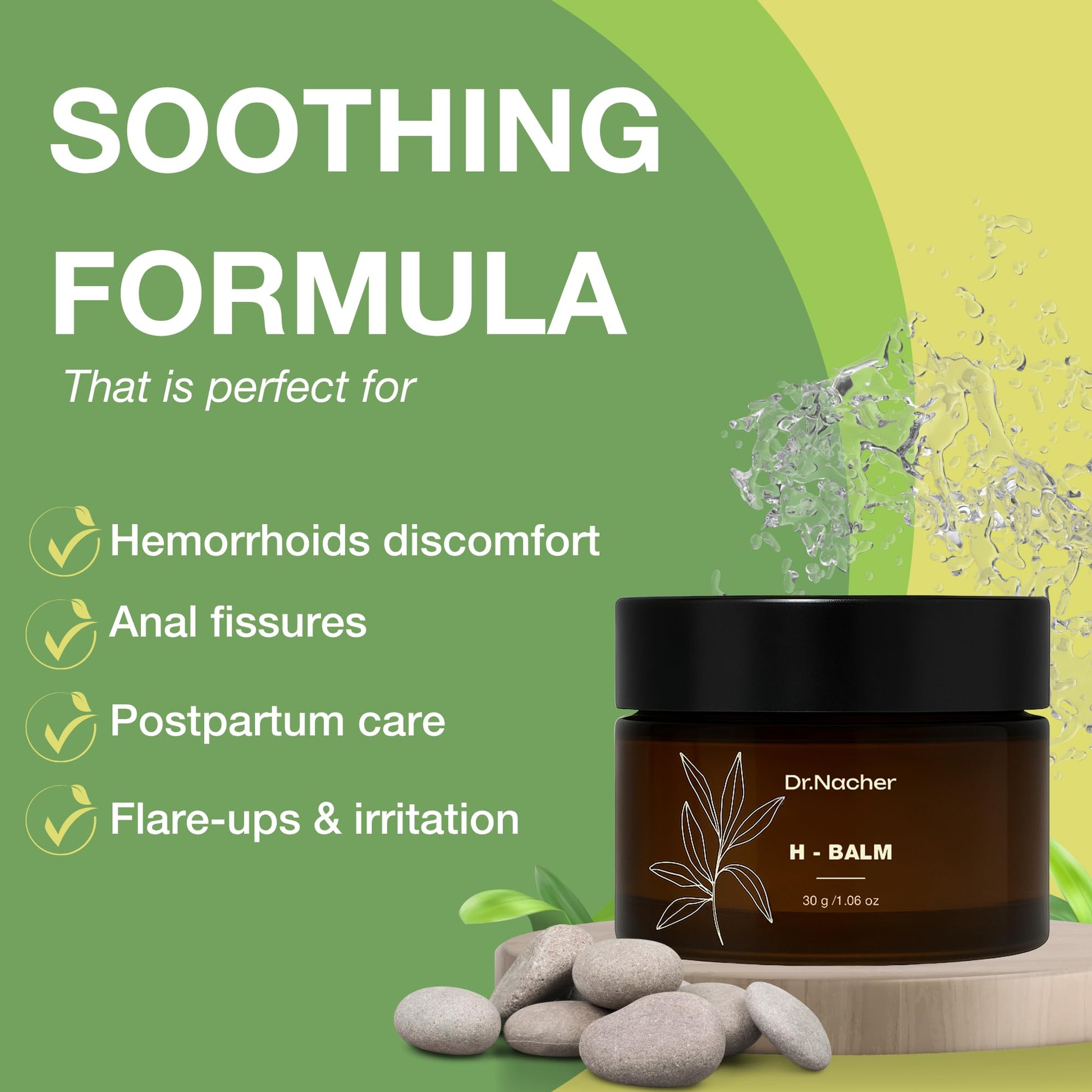 Dr. Nacher H-Balm. Rectal Natural Balm for Fissure, Hem Related discomfort. with Sophora & 12 Herbal Extracts. Soothes Irritation. Fast-Acting. Safe for Sensitive Areas and Postnatal. for Men & Women Dr. Nacher uk supplements