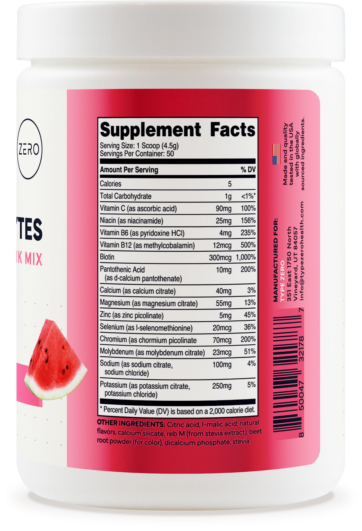 Type Zero Clean Electrolytes Hydration Powder Drink Mix + 14 Essential Vitamins & Minerals - Sugar Free, Zero Artificial Ingredients - Watermelon Flavor, 50 Servings Type Zero uk supplements