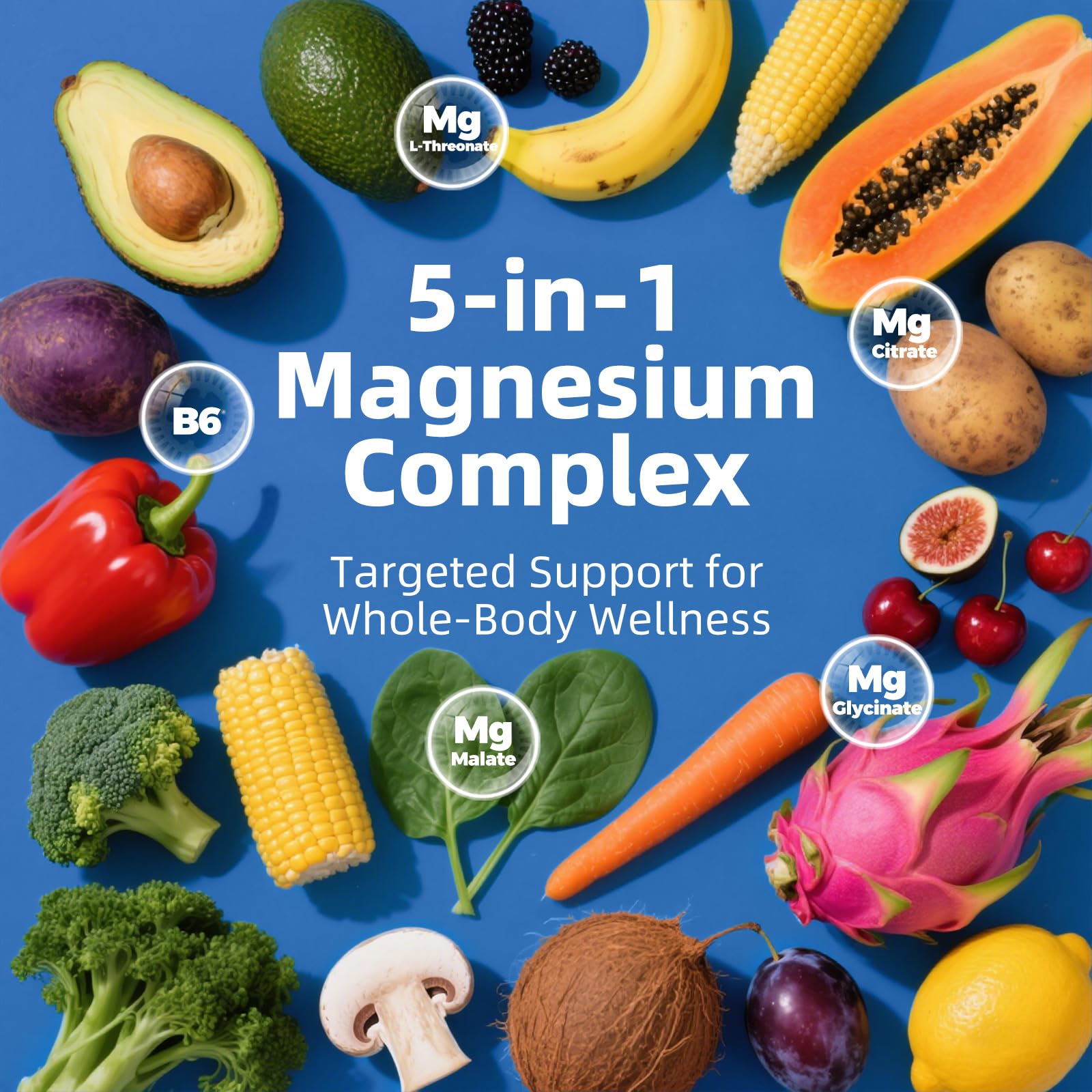 5 in 1 Magnesium Complex, 976mg Complex with Magnesium Glycinate, Citrate, Malate & L-Threonate, Vitamin B6 for High Absorption, Third Party Tested, Gluten-Free, Easy-Swallow Vegan Capsule PeakVigor uk supplements