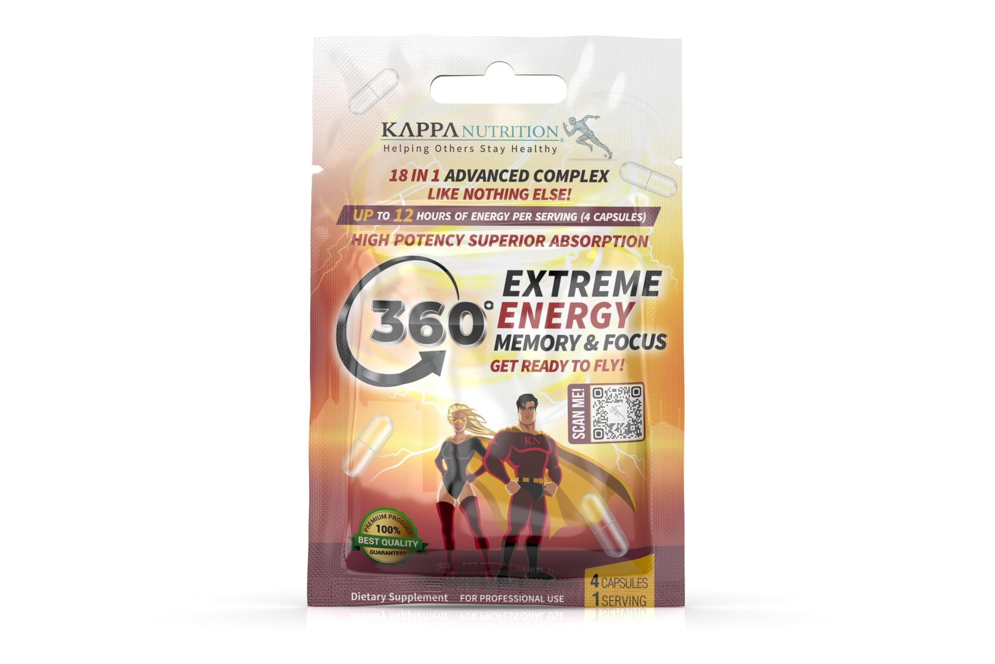 360 Extreme Energy, Memory & Focus (1 Display 20 Sachets (4 Capsules ea) KAPPA NUTRITION uk supplements