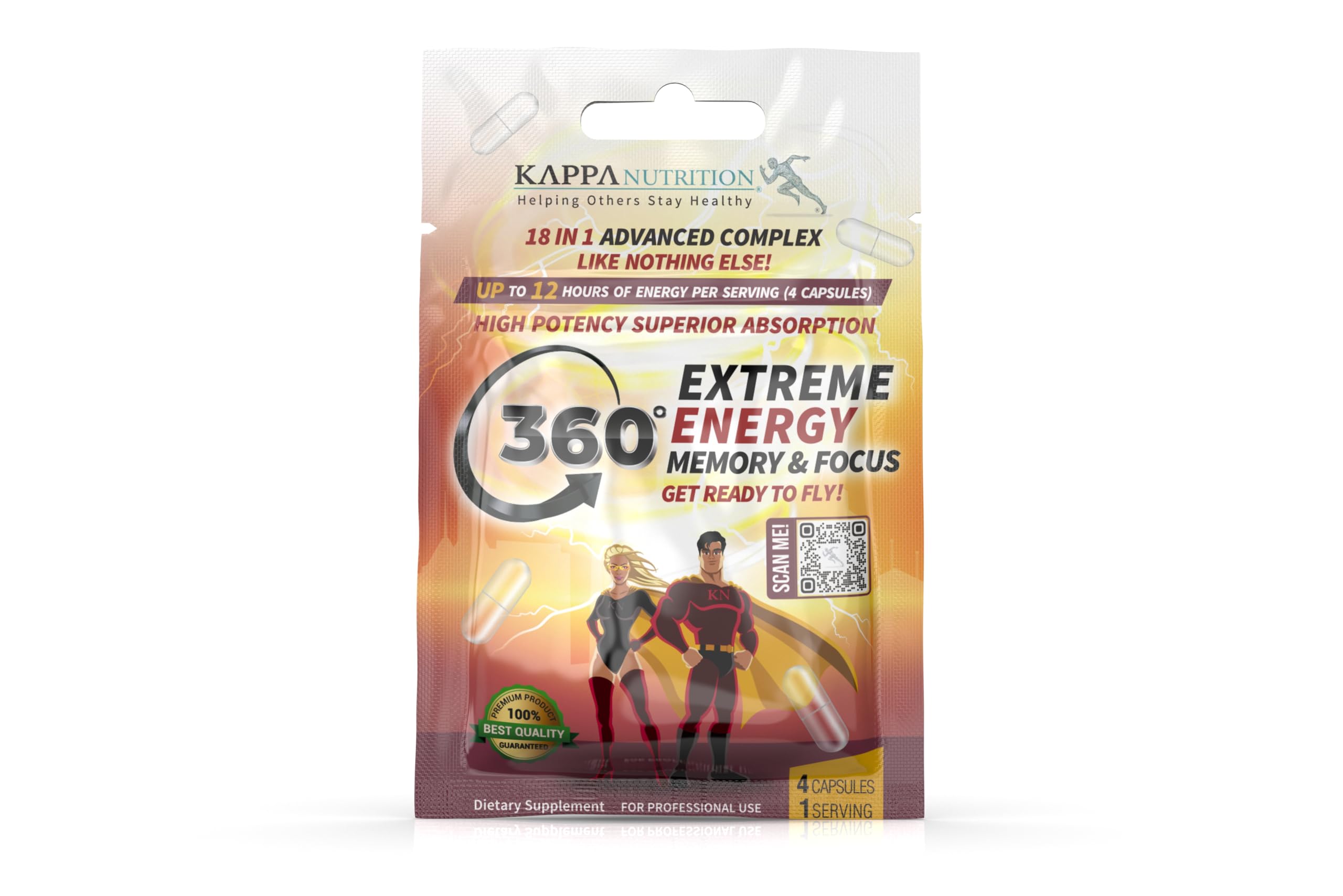 360 Extreme Energy, Memory & Focus (1 Display 20 Sachets (4 Capsules ea) KAPPA NUTRITION uk supplements