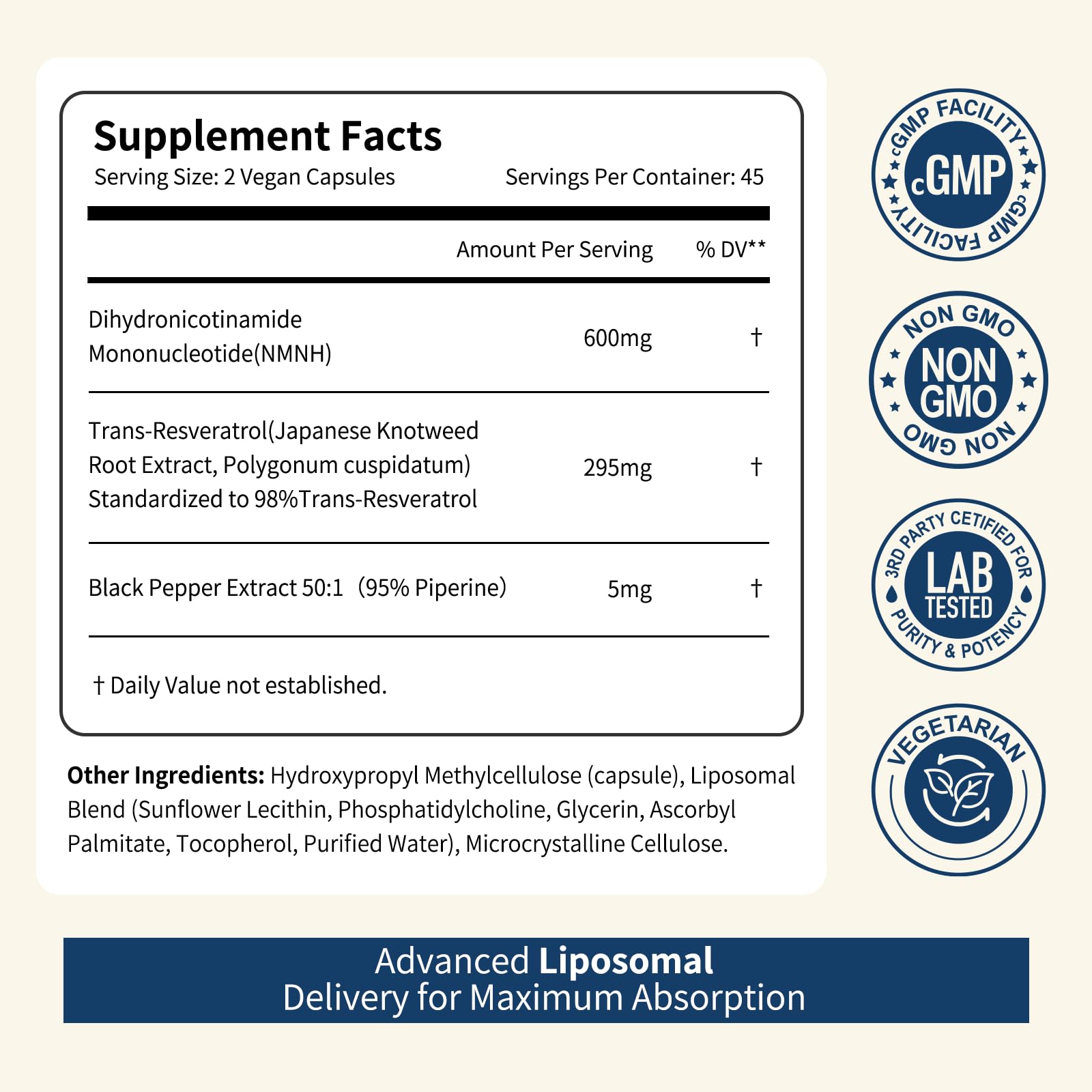 NUISM NMNH NAD+ Supplement, Liposomal 600mg NMN NAD+ and Resveratrol Complex for Cellular Energy, Healthy Aging & Metabolic Support, 90 Capsules NUISM uk supplements