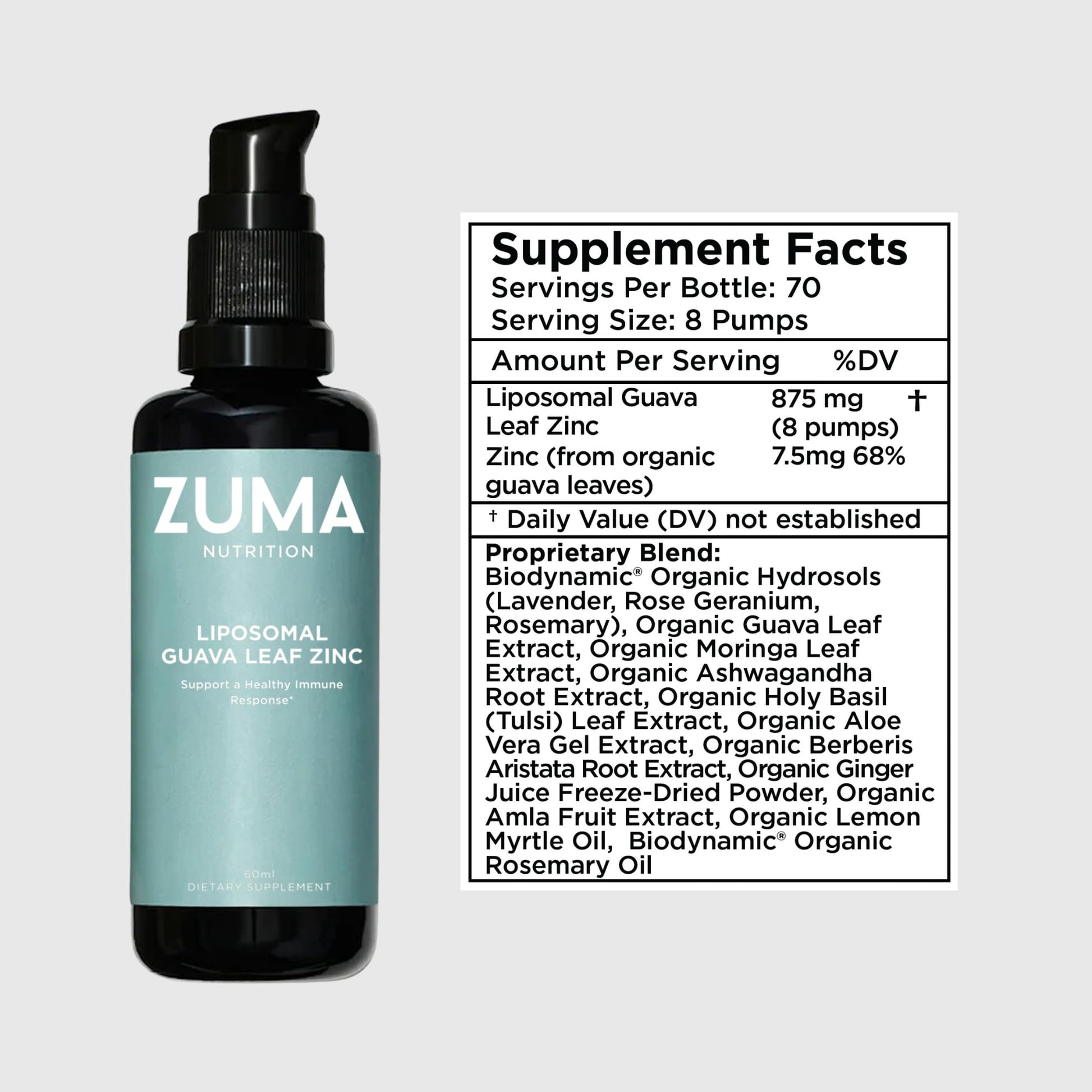 Zuma Nutrition Guava Leaf Zinc with Vitamin C, Vegan & Natural Herbal Supplement for Skin Health, Longevity and Daily Wellness Support for Men and Women, Skin Care Routine, 60 ML Bottle Zuma Nutrition uk supplements