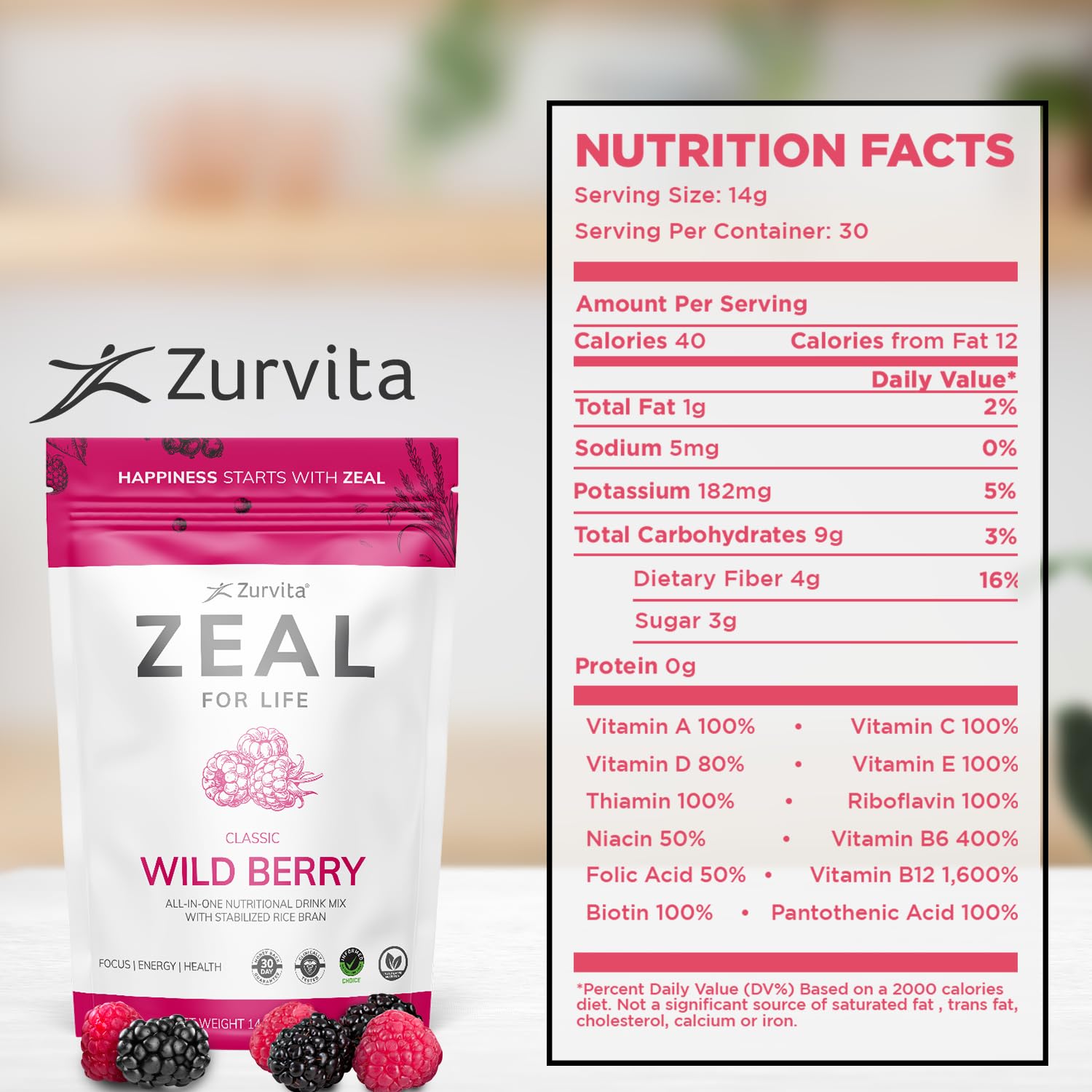 Zurvita - Zeal for Life 30-Day Wellness Bag - Wild Berry (Classic) - Nutritional Supplement for Vitality, Immunity, and Wellness - 420 Grams Zurvita uk supplements
