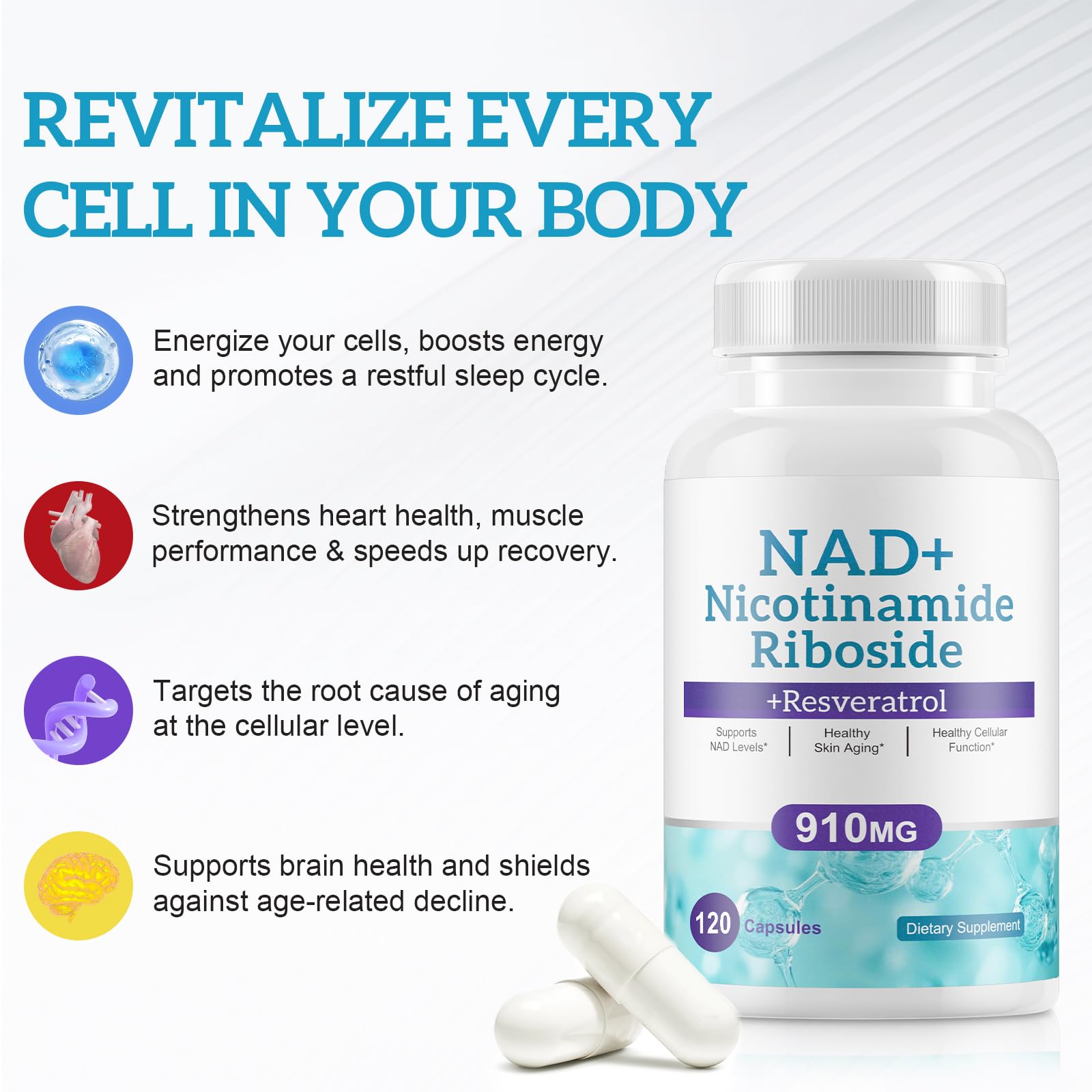 NAD+ Supplement Alternative - Liposomal Nicotinamide Riboside - Resveratrol & Quercetin - High Purity NAD Supplements for Anti-Aging, Focus, Energy 120 Capsules Ruduwu uk supplements
