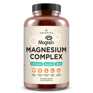 AMANDEAN Magtein Magnesium Complex. L-Threonate, Glycinate, Malate Triple Blend Chelated Magnesium Supplement. 90 Veggie Capsules. High Absorption Branded Ingredients. Brain Health, Sleep, Calm*. AMANDEAN uk supplements
