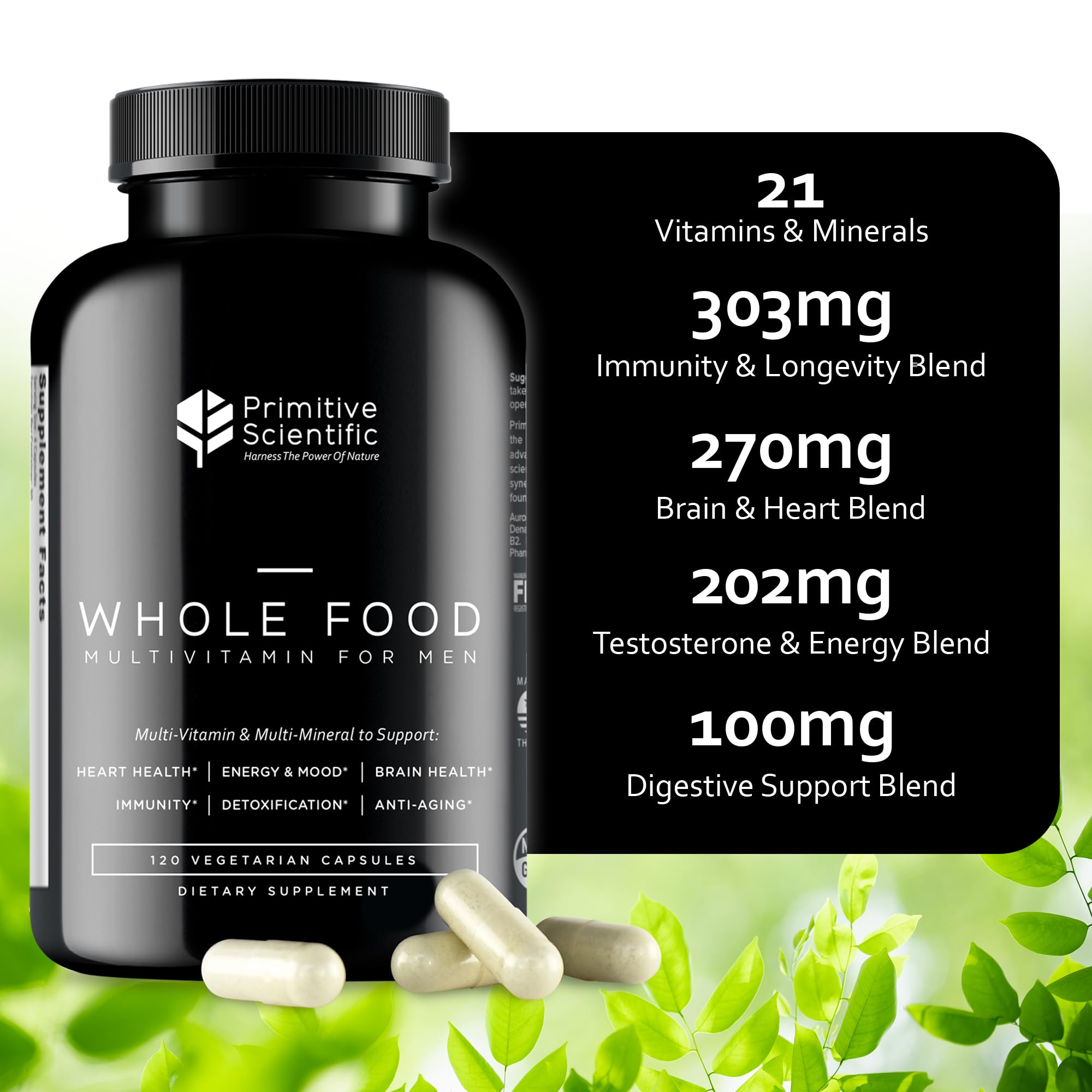 Primitive Scientific Whole Food Natural Multivitamin and Mineral Capsules for Men - All-Day Energy, Inner Zen, and Stronger You (120 Capsules) Primitive Scientific uk supplements