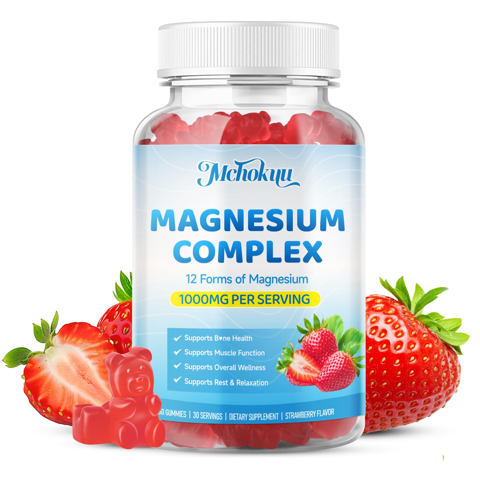 Magnesium Complex Gummies 1000mg | 12-in-1 Magnesium Complex Supplement with Glycinate, Citrate, Malate & Taurate Supports Muscle Function, Bone Health, Rest & Relaxation – Strawberry Flavor, 60 Count Mchokuu uk supplements