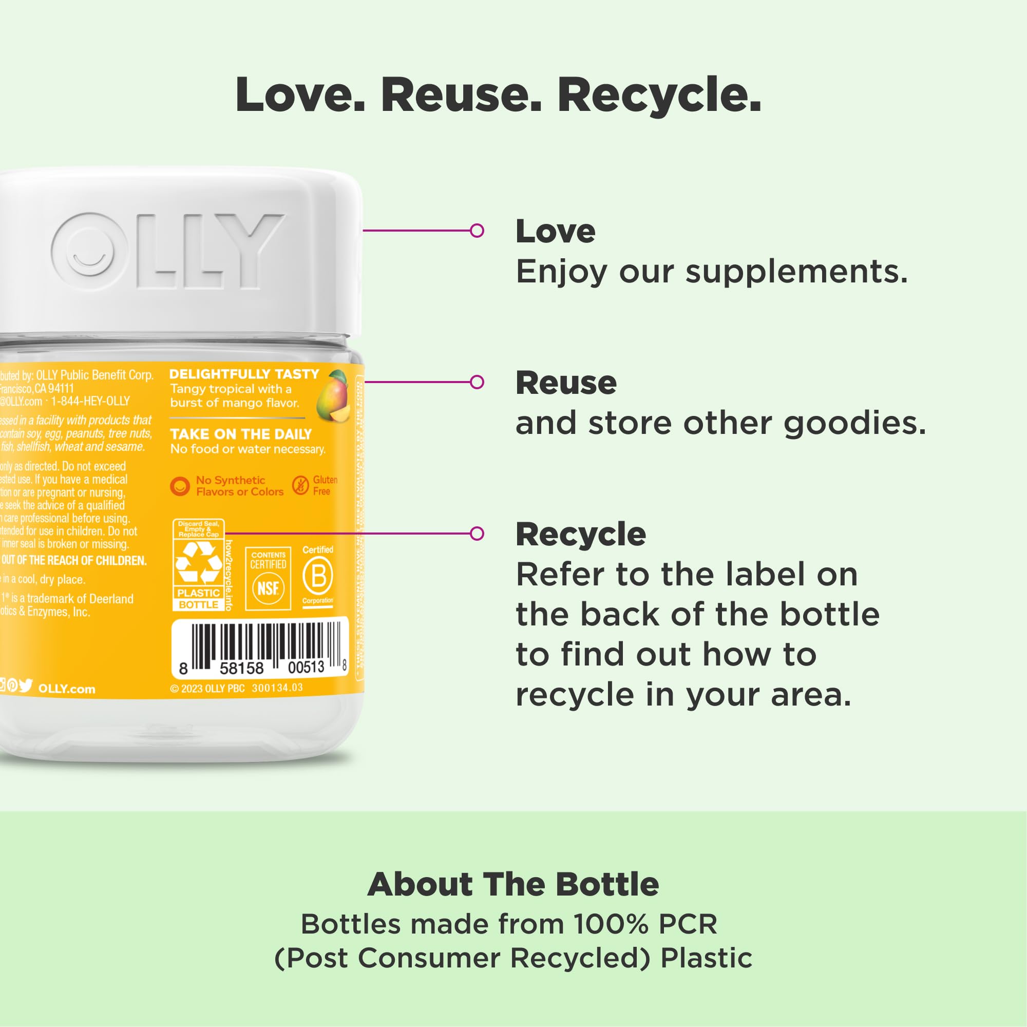 OLLY Probiotic Gummy, Immune and Digestive Support, 1 Billion CFUs, Chewable Probiotic Supplement, Mango, 25 Day Supply - 50 Count OLLY uk supplements