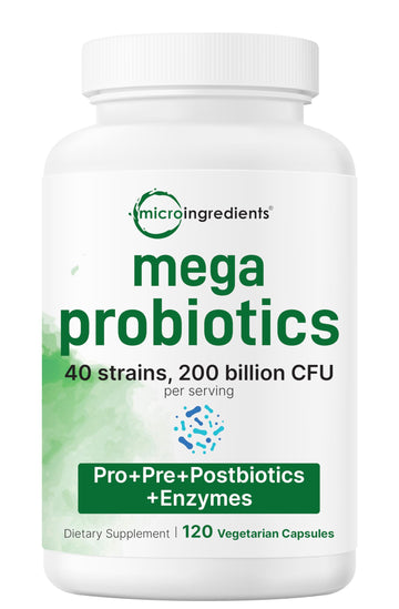 Micro Ingredients Probiotics 200 Billion CFU, 120 Veggie Capsules | Mega Probiotics for Men & Women | 40 Strains with Prebiotics, Postbiotics & Digestive Enzymes | Gut, Immune & Digestive Health Micro Ingredients uk supplements