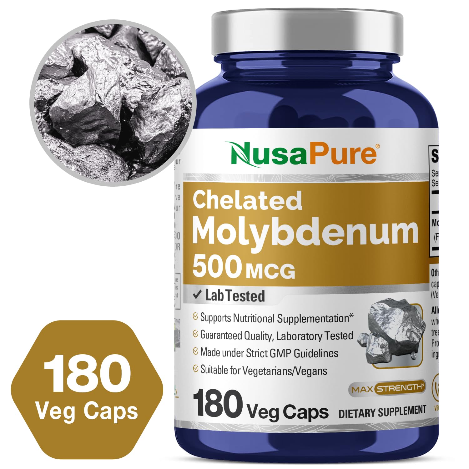 NusaPure Chelated Molybdenum 500 mcg 180 Vegetarian Caps (Vegan, Non-GMO) NusaPure uk supplements