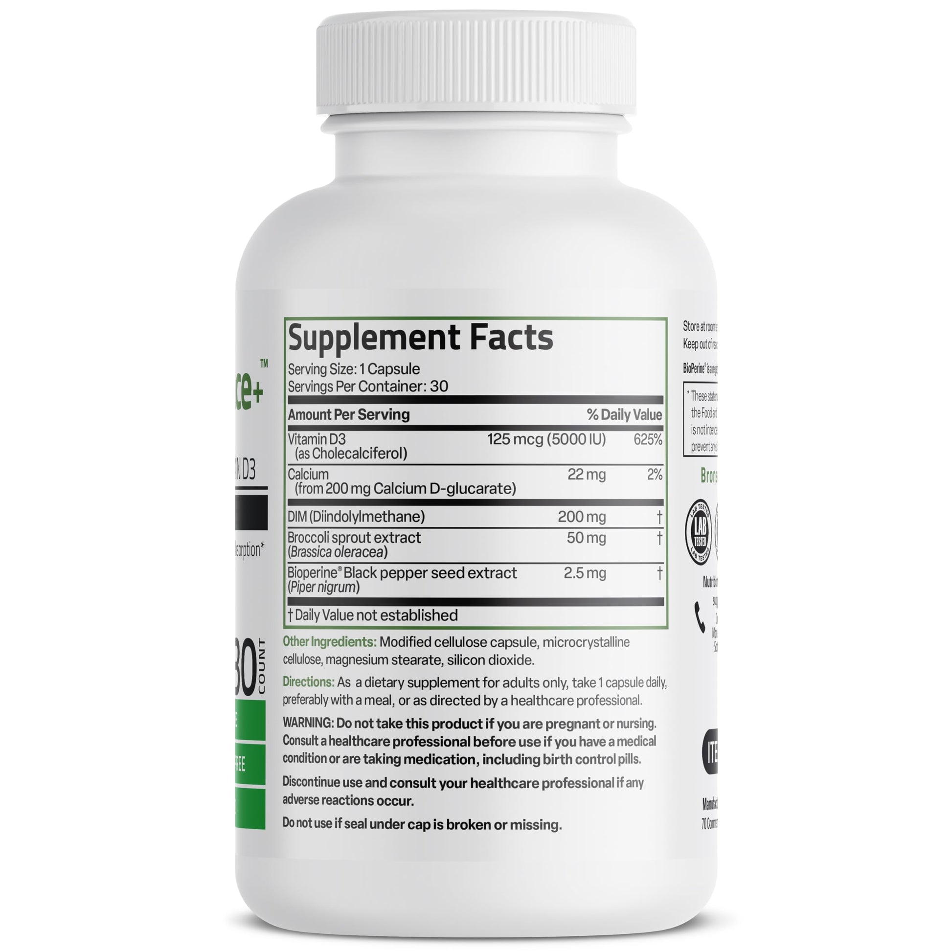 Bronson DIM Balance+ Calcium D-Glucarate, Broccoli Sprouts and Vitamin D3 200 MG of DIM per Capsule Supports Estrogen Metabolism and Balanced Hormone Levels Non-GMO, 30 Vegetarian Capsules Bronson uk supplements